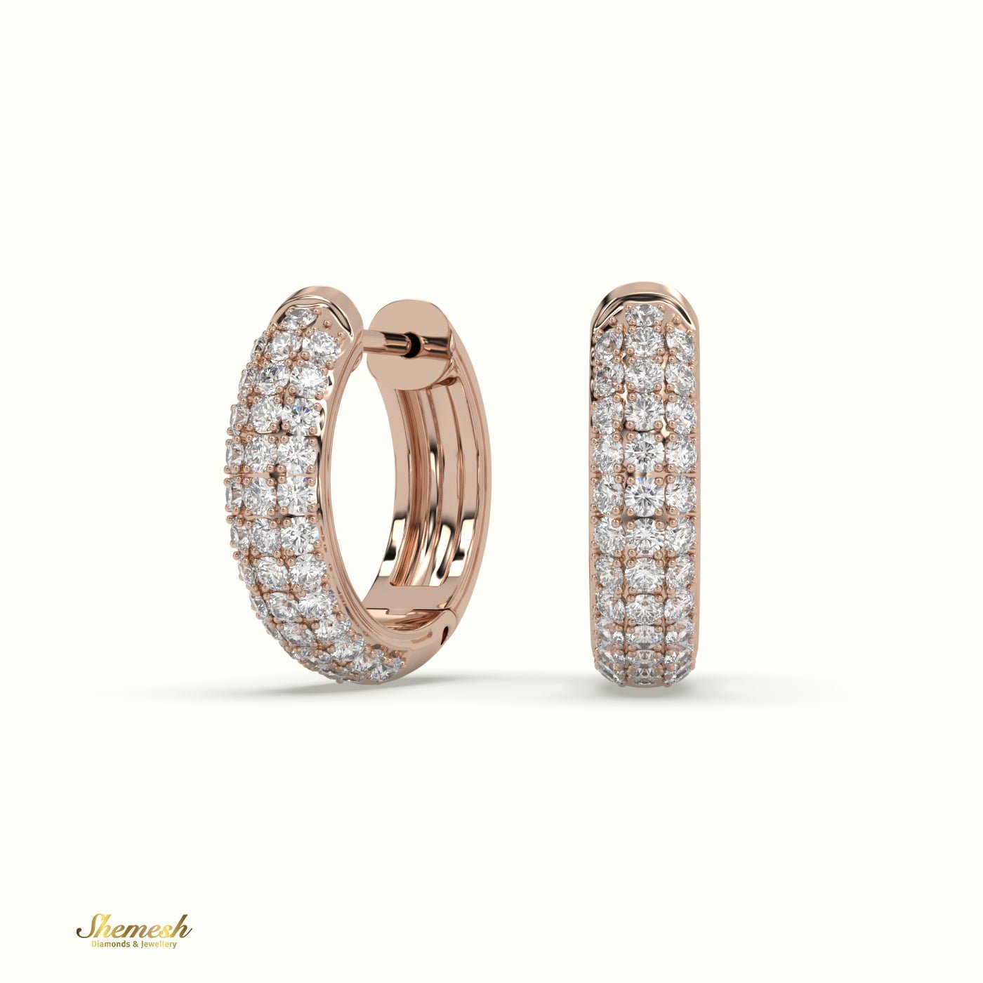 18K Gold Triple Row Diamond Huggie Earrings - shemesh_diamonds