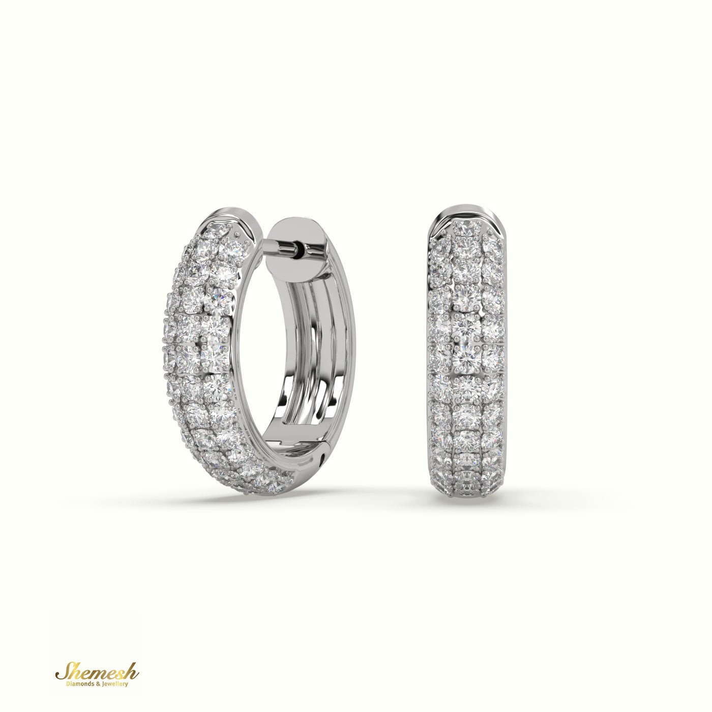 18K Gold Triple Row Diamond Huggie Earrings - shemesh_diamonds