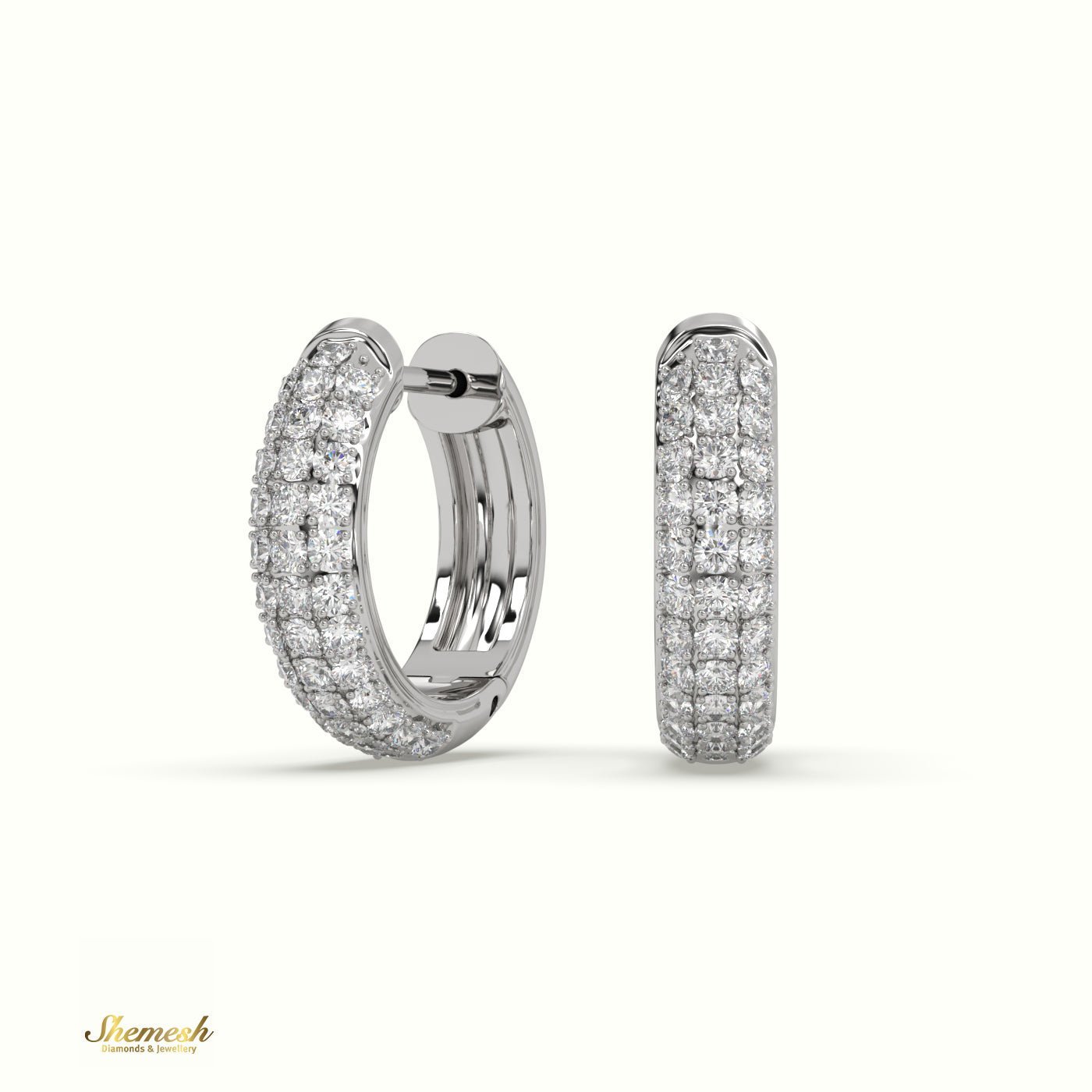 18K Gold Triple Row Diamond Huggie Earrings - shemesh_diamonds