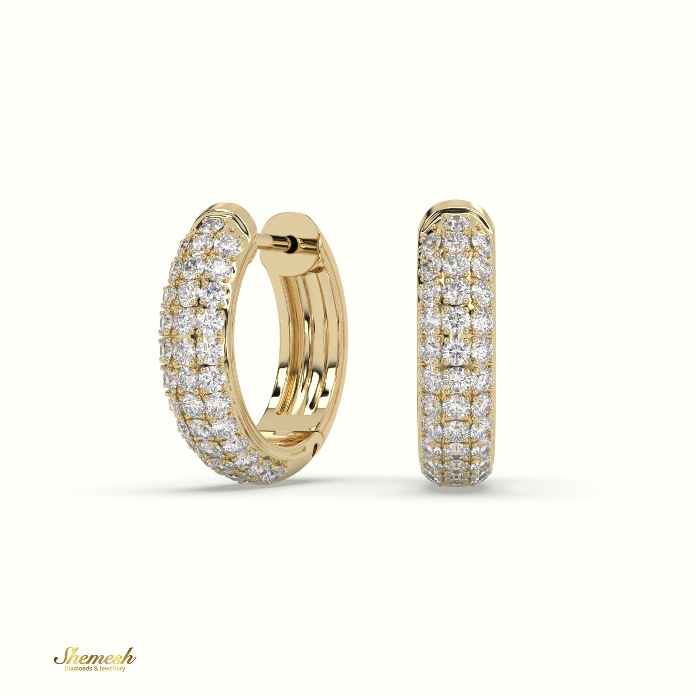 18K Gold Triple Row Diamond Huggie Earrings - shemesh_diamonds