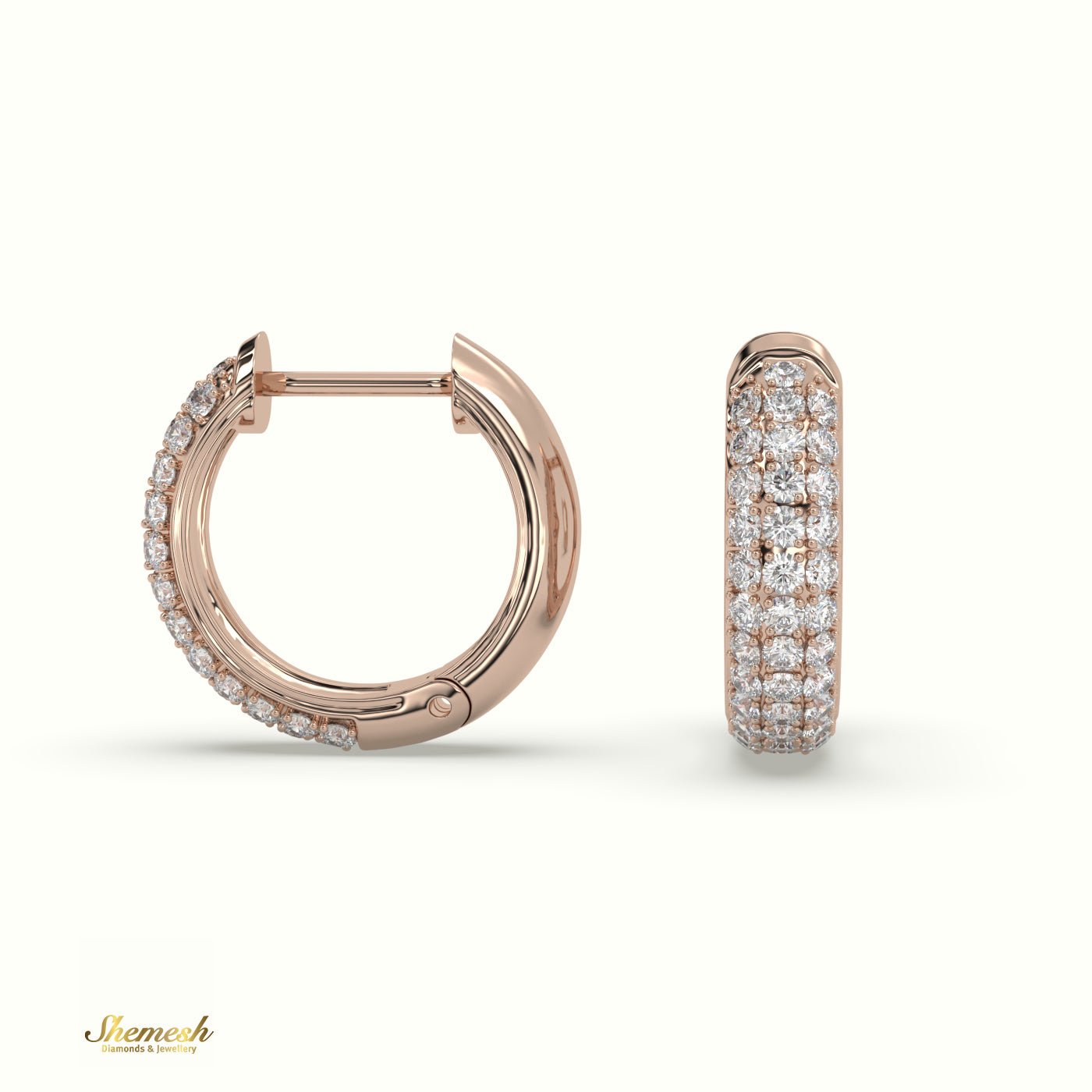 18K Gold Triple Row Diamond Huggie Earrings - shemesh_diamonds