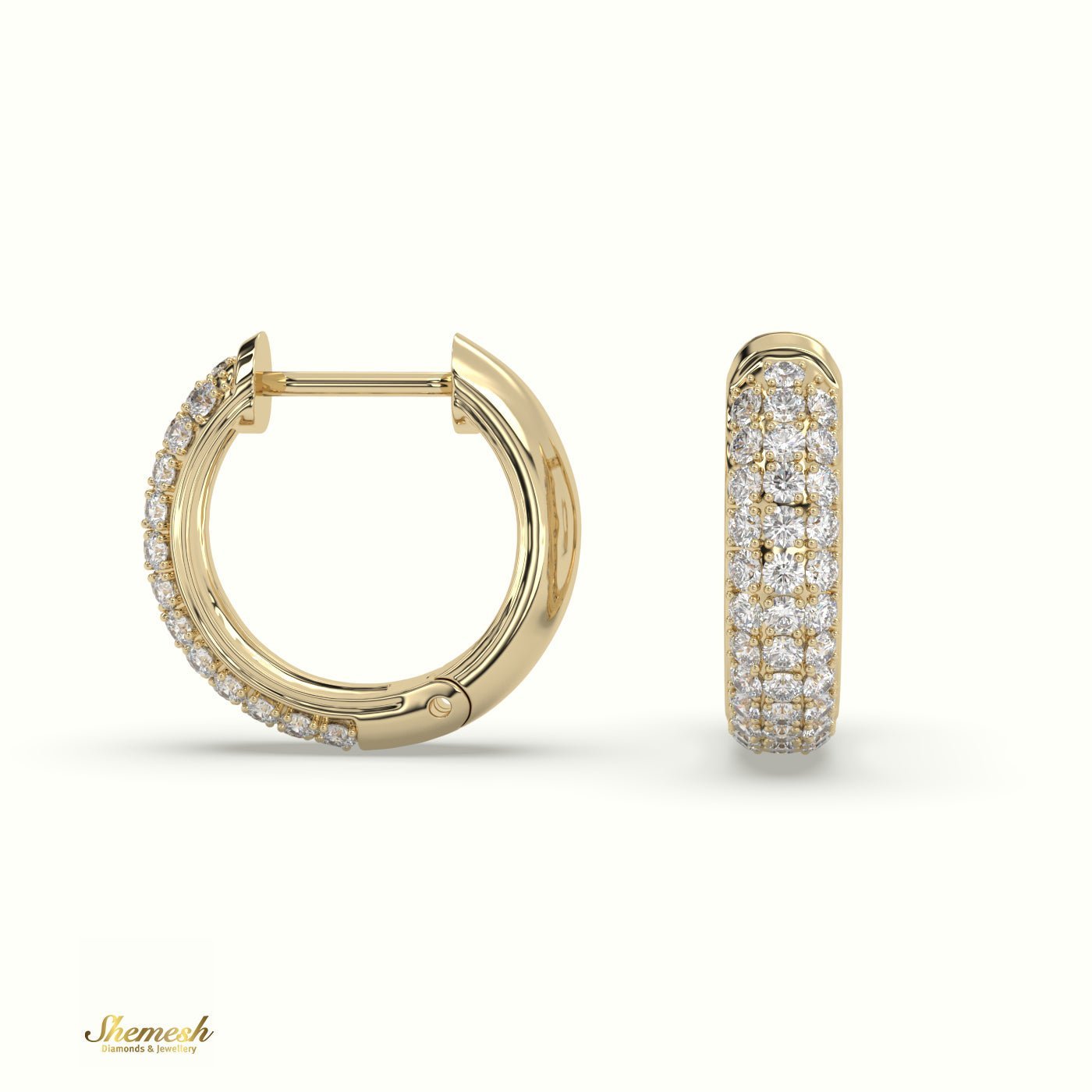 18K Gold Triple Row Diamond Huggie Earrings - shemesh_diamonds