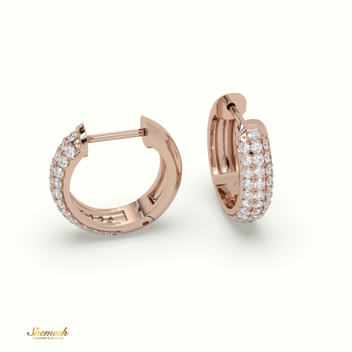 18K Gold Triple Row Diamond Huggie Earrings - shemesh_diamonds