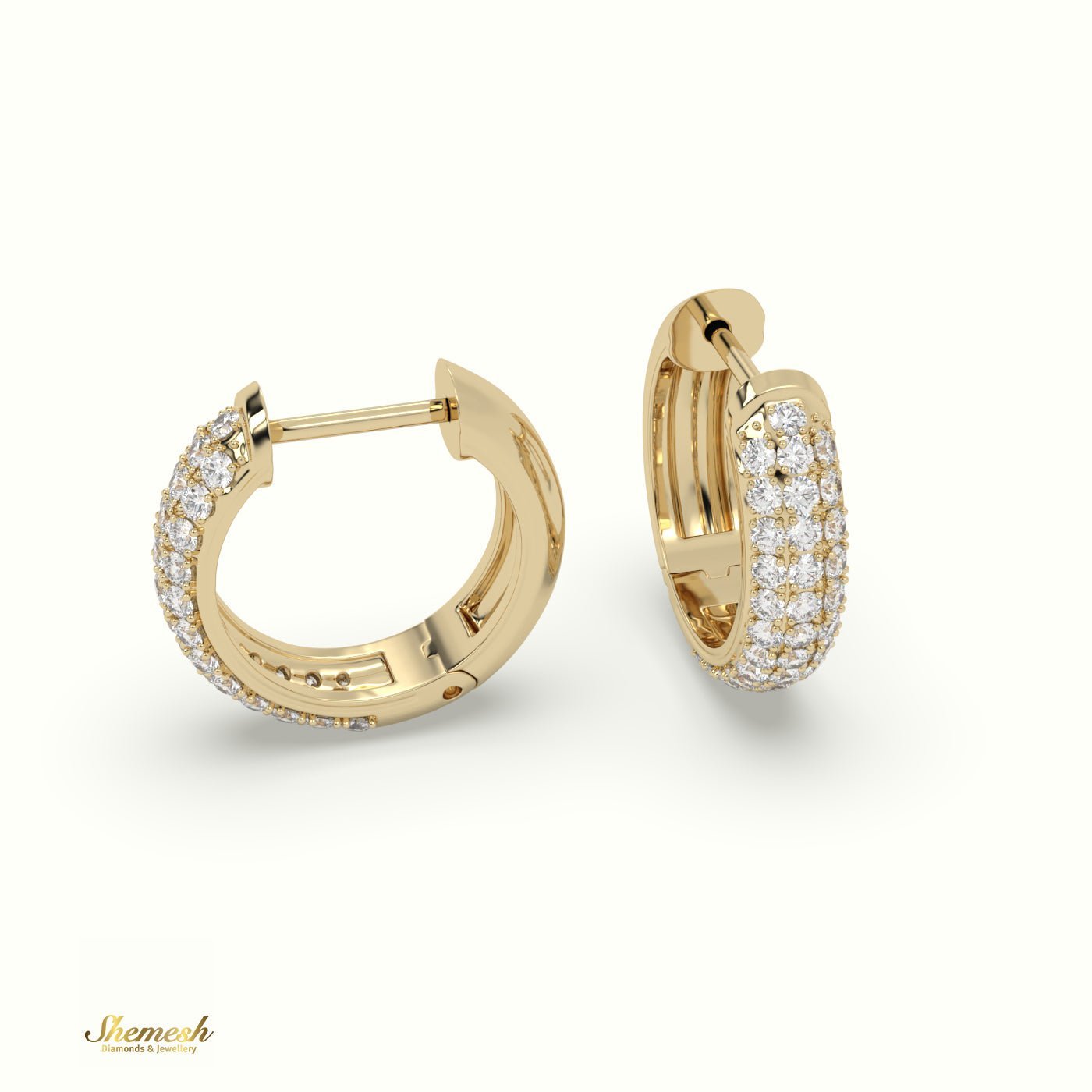 18K Gold Triple Row Diamond Huggie Earrings - shemesh_diamonds