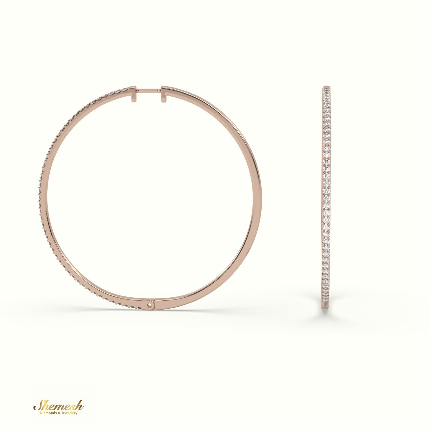 18K Gold Round Diamond Large Hoop Earrings - shemesh_diamonds