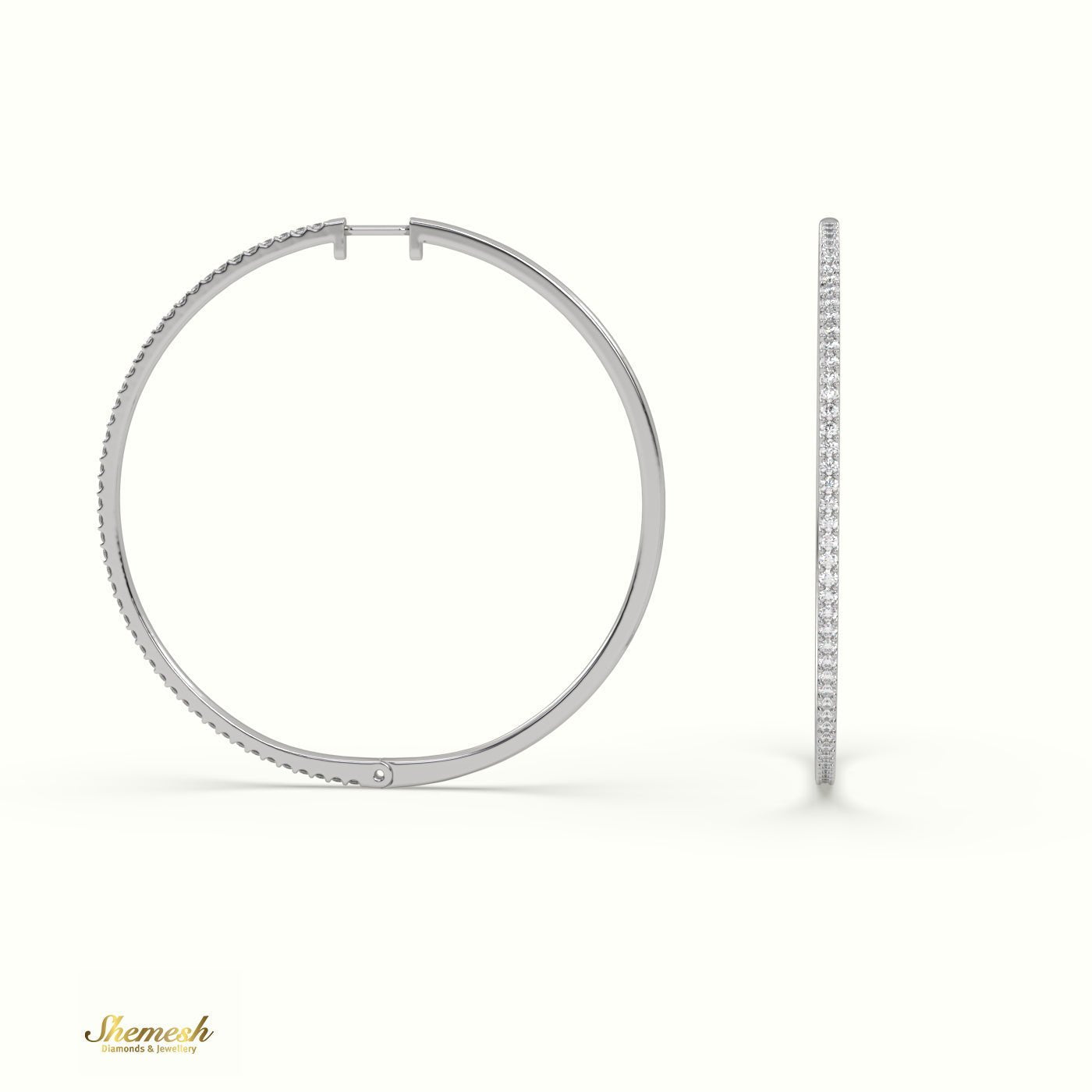 18K Gold Round Diamond Large Hoop Earrings - shemesh_diamonds