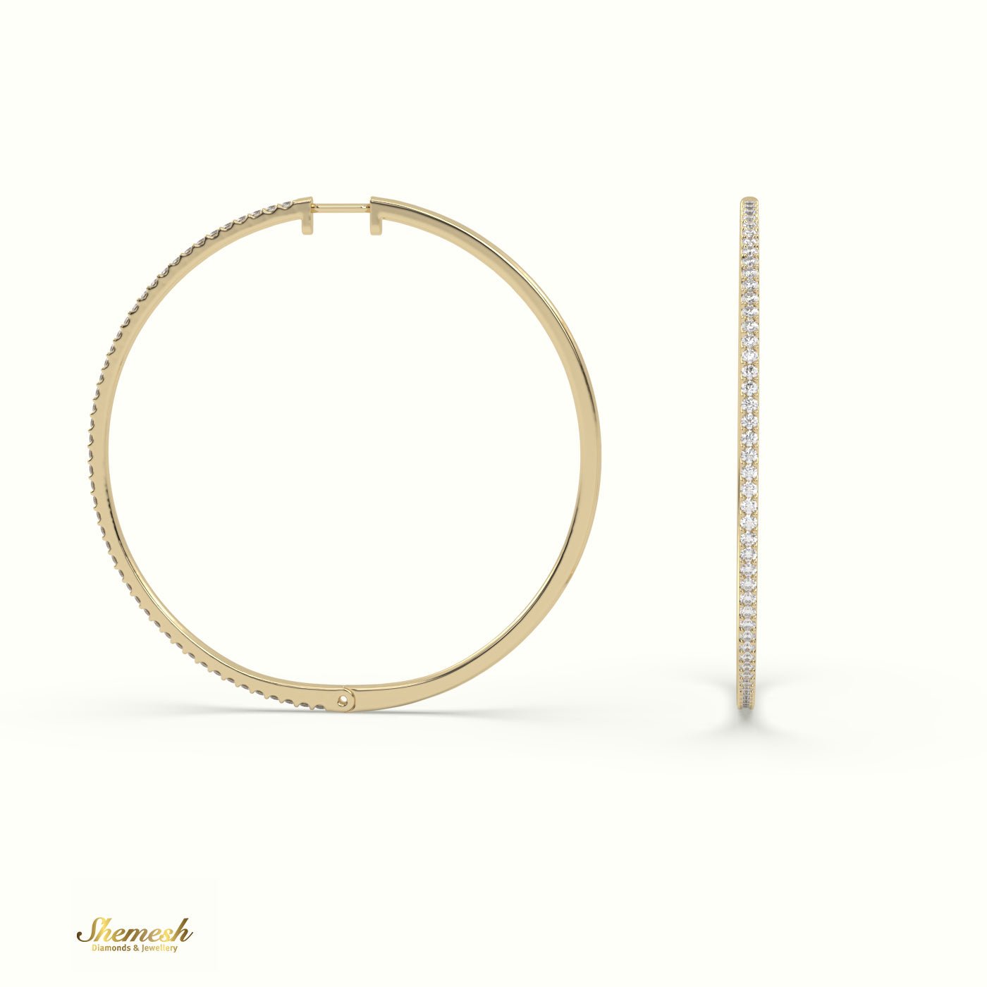 18K Gold Round Diamond Large Hoop Earrings - shemesh_diamonds