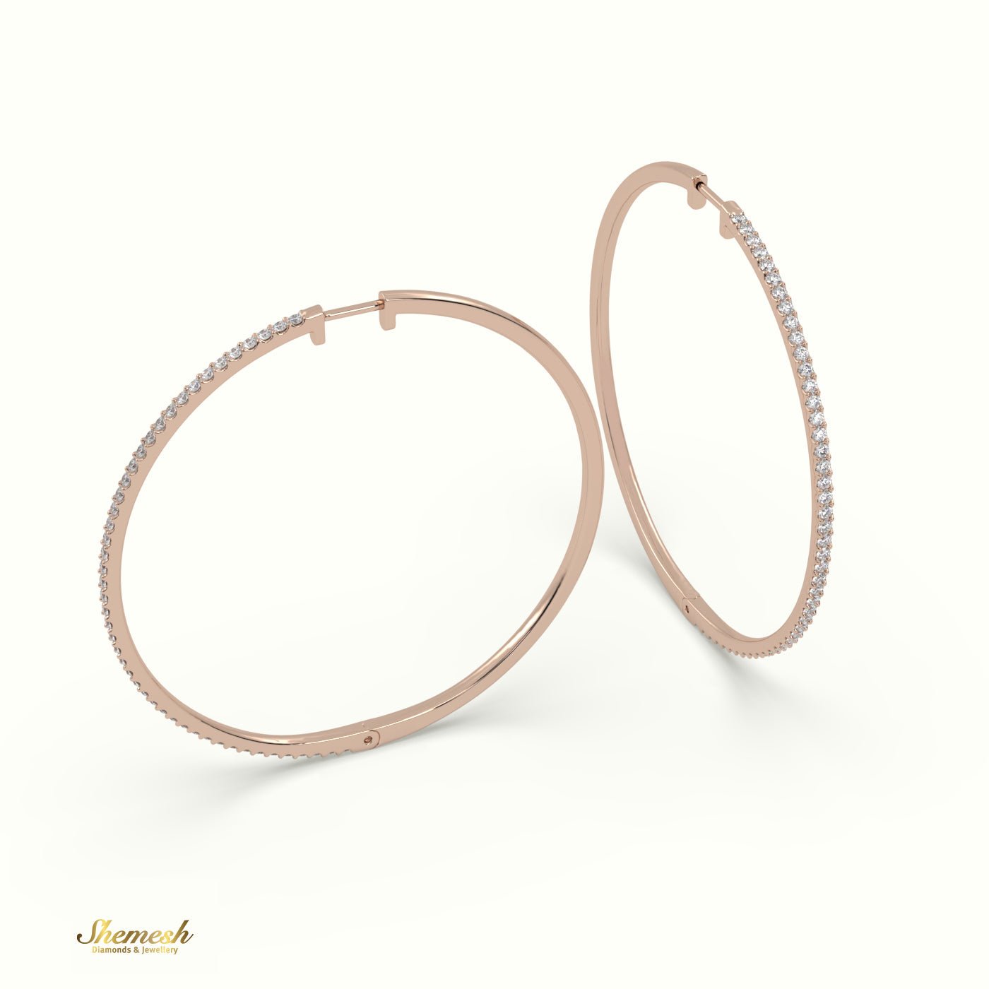 18K Gold Round Diamond Large Hoop Earrings - shemesh_diamonds