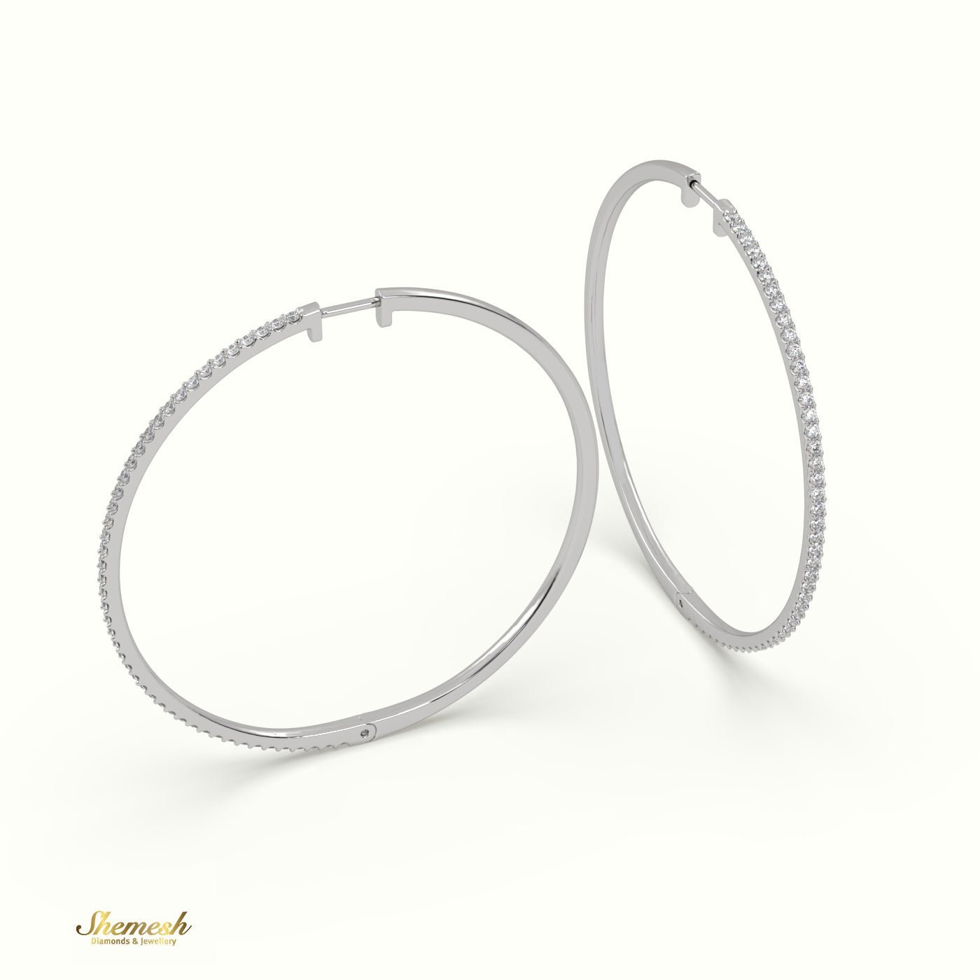 18K Gold Round Diamond Large Hoop Earrings - shemesh_diamonds