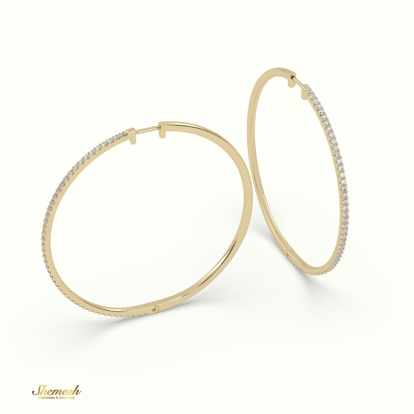 18K Gold Round Diamond Large Hoop Earrings - shemesh_diamonds