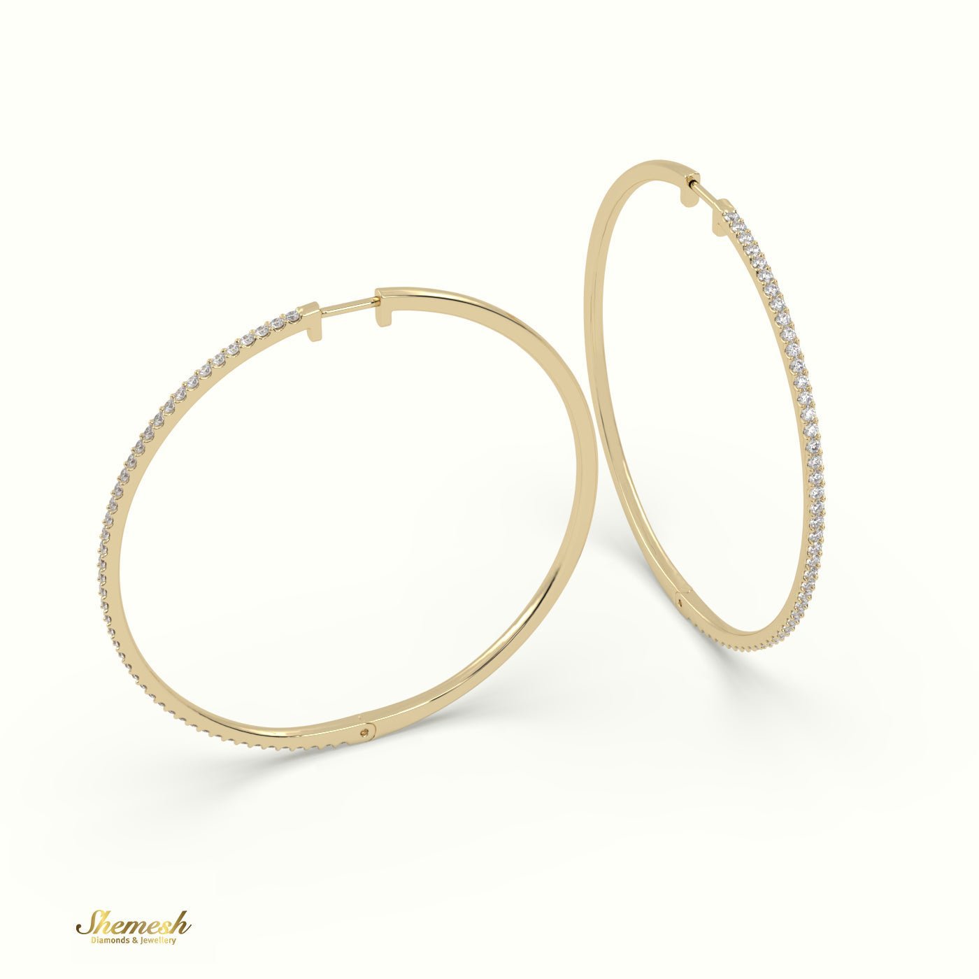 18K Gold Round Diamond Large Hoop Earrings - shemesh_diamonds