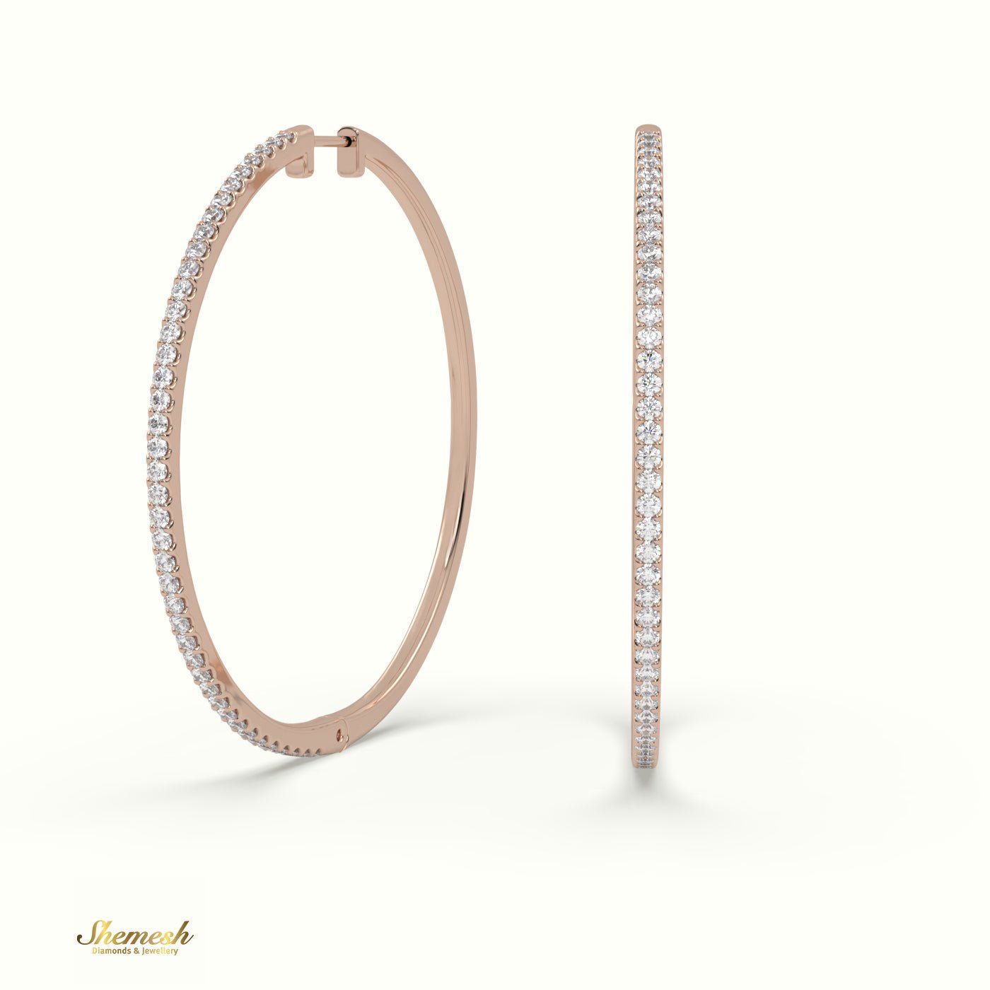 18K Gold Round Diamond Gigantic Hoop Earring - shemesh_diamonds