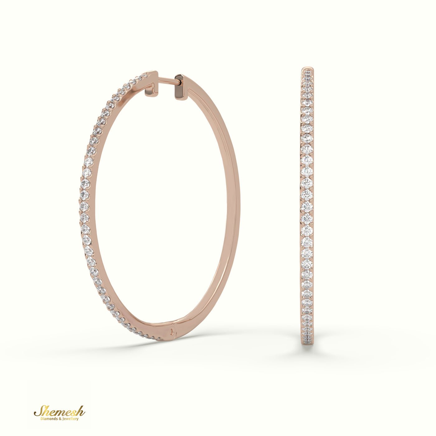 18K Gold Round Brilliant Cut Diamond Hoop Earring - shemesh_diamonds