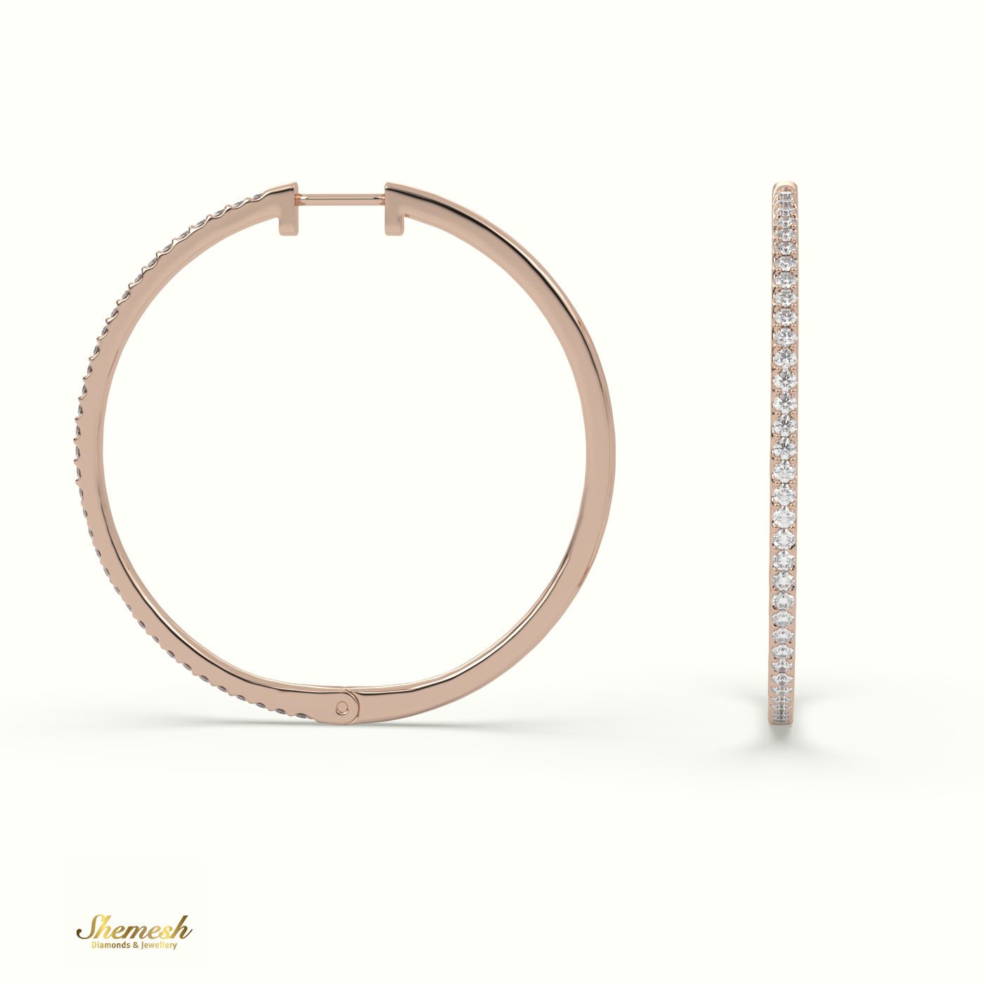 18K Gold Round Brilliant Cut Diamond Hoop Earring - shemesh_diamonds