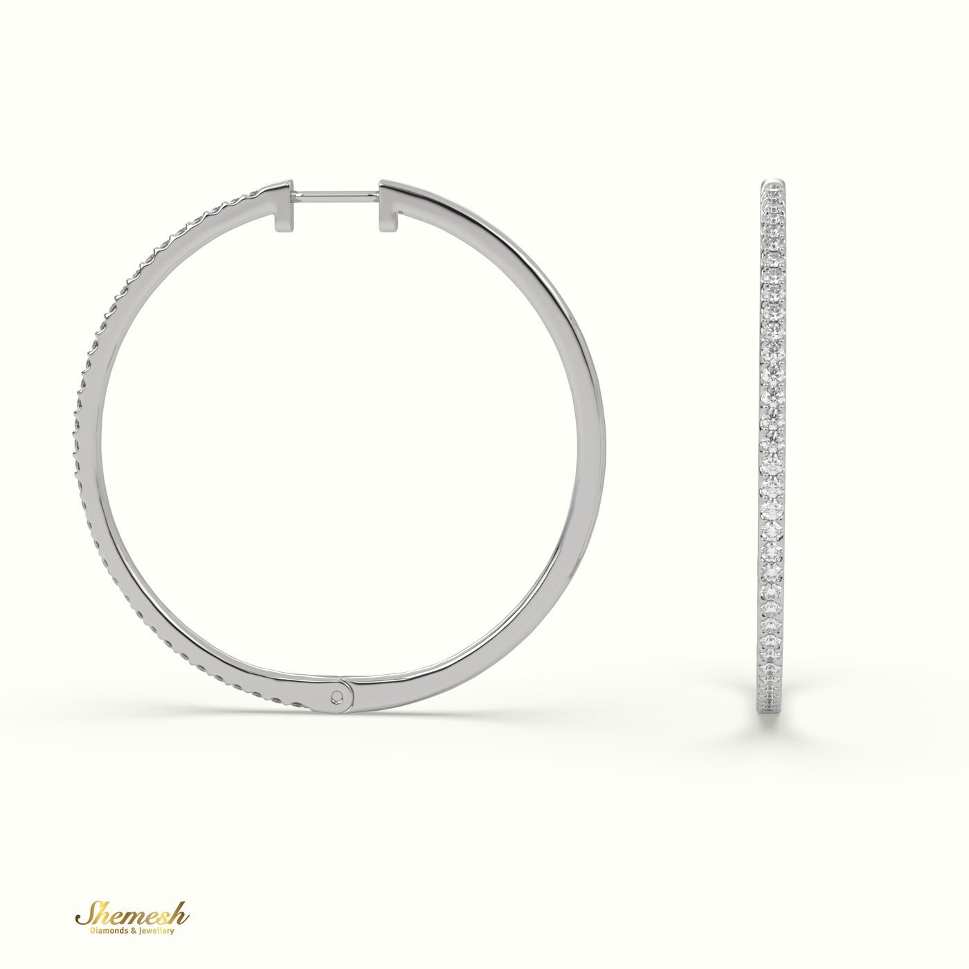 18K Gold Round Brilliant Cut Diamond Hoop Earring - shemesh_diamonds