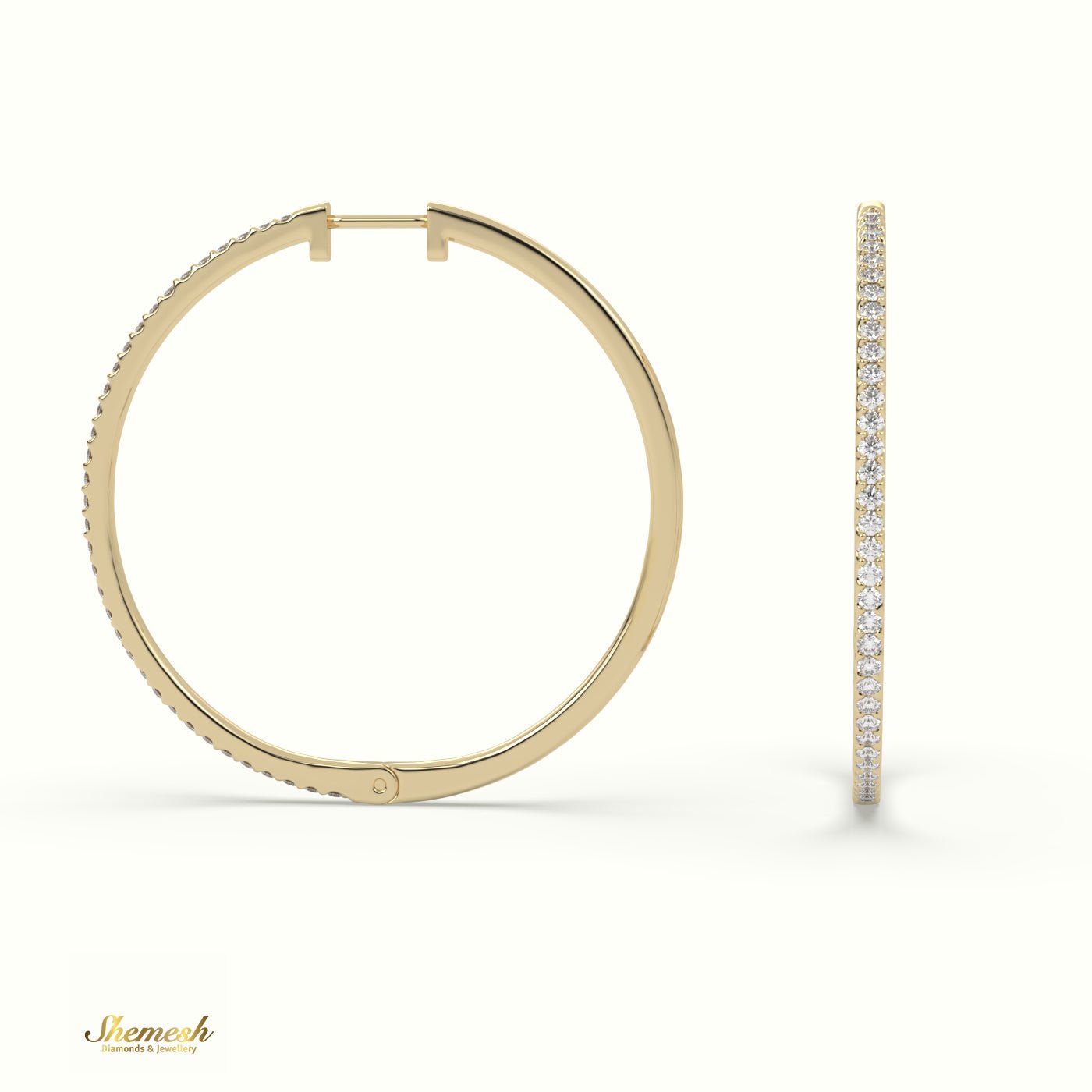 18K Gold Round Brilliant Cut Diamond Hoop Earring - shemesh_diamonds