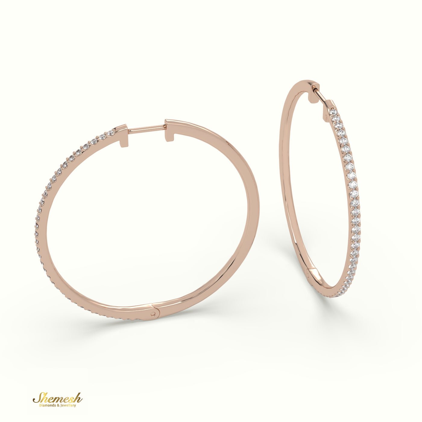 18K Gold Round Brilliant Cut Diamond Hoop Earring - shemesh_diamonds