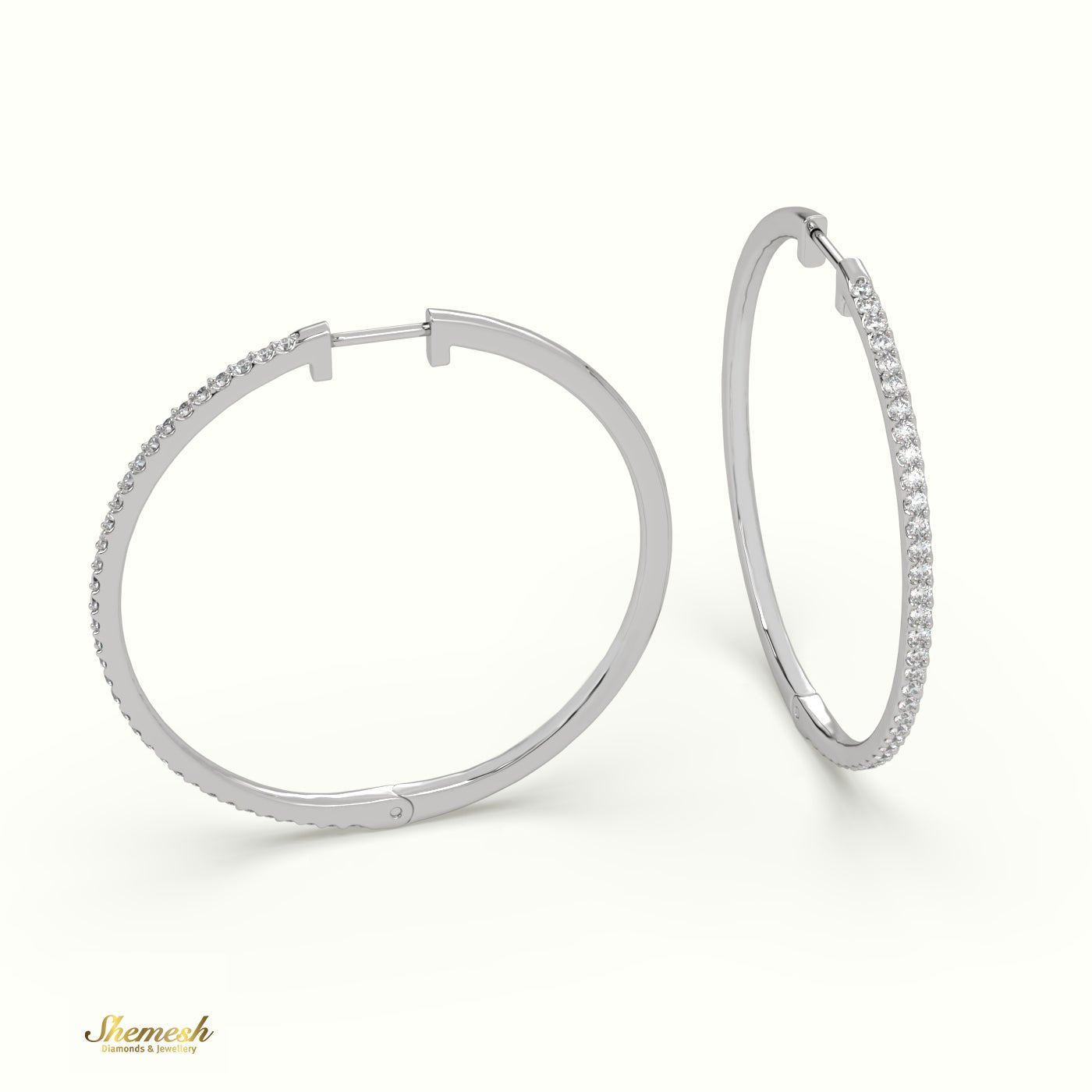 18K Gold Round Brilliant Cut Diamond Hoop Earring - shemesh_diamonds