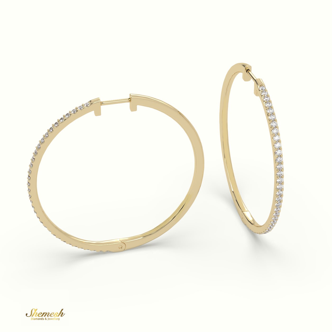 18K Gold Round Brilliant Cut Diamond Hoop Earring - shemesh_diamonds