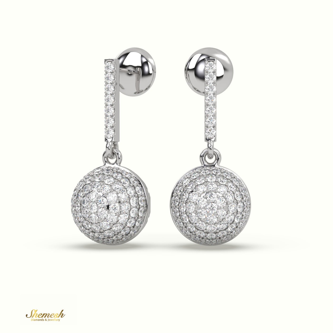 18K Gold Round Diamond Dangle Earrings with Round Upstones - shemesh_diamonds