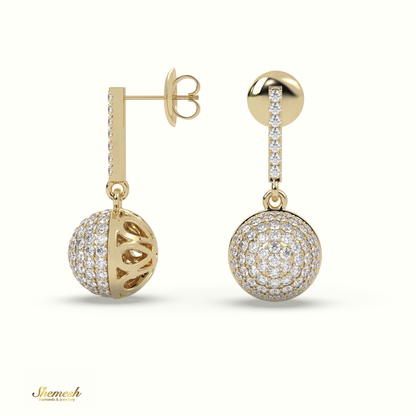 18K Gold Round Diamond Dangle Earrings with Round Upstones - shemesh_diamonds