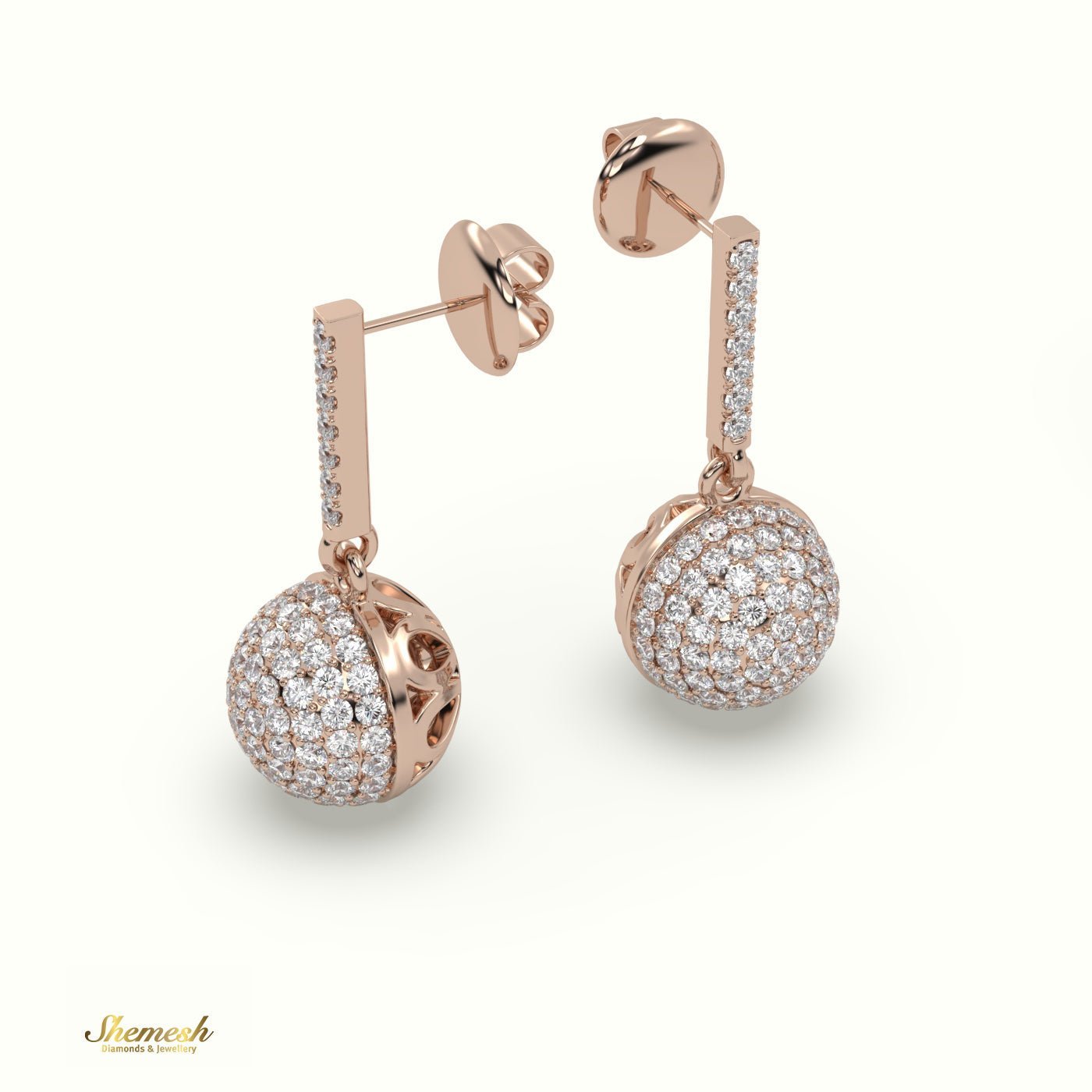 18K Gold Round Diamond Dangle Earrings with Round Upstones - shemesh_diamonds