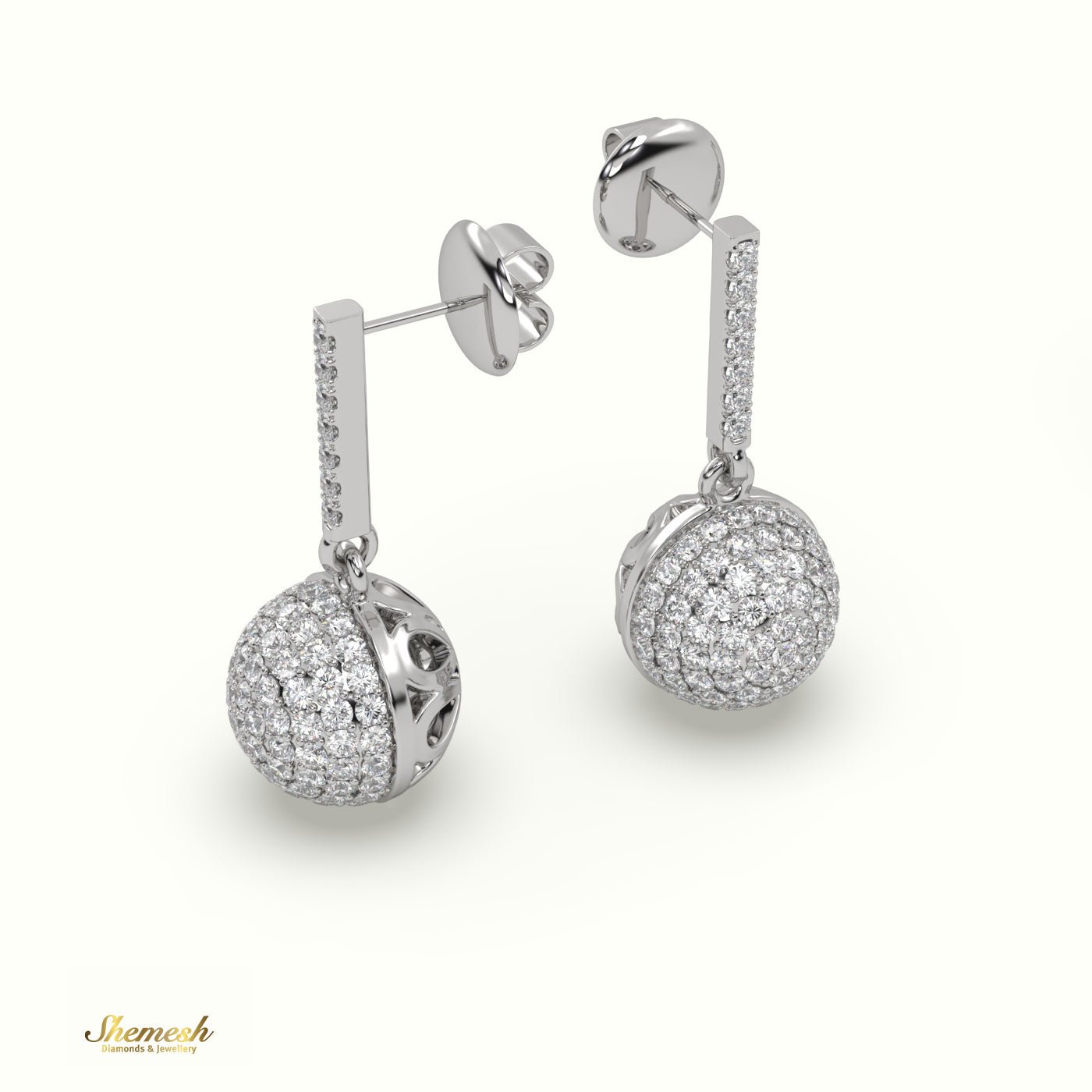 18K Gold Round Diamond Dangle Earrings with Round Upstones - shemesh_diamonds