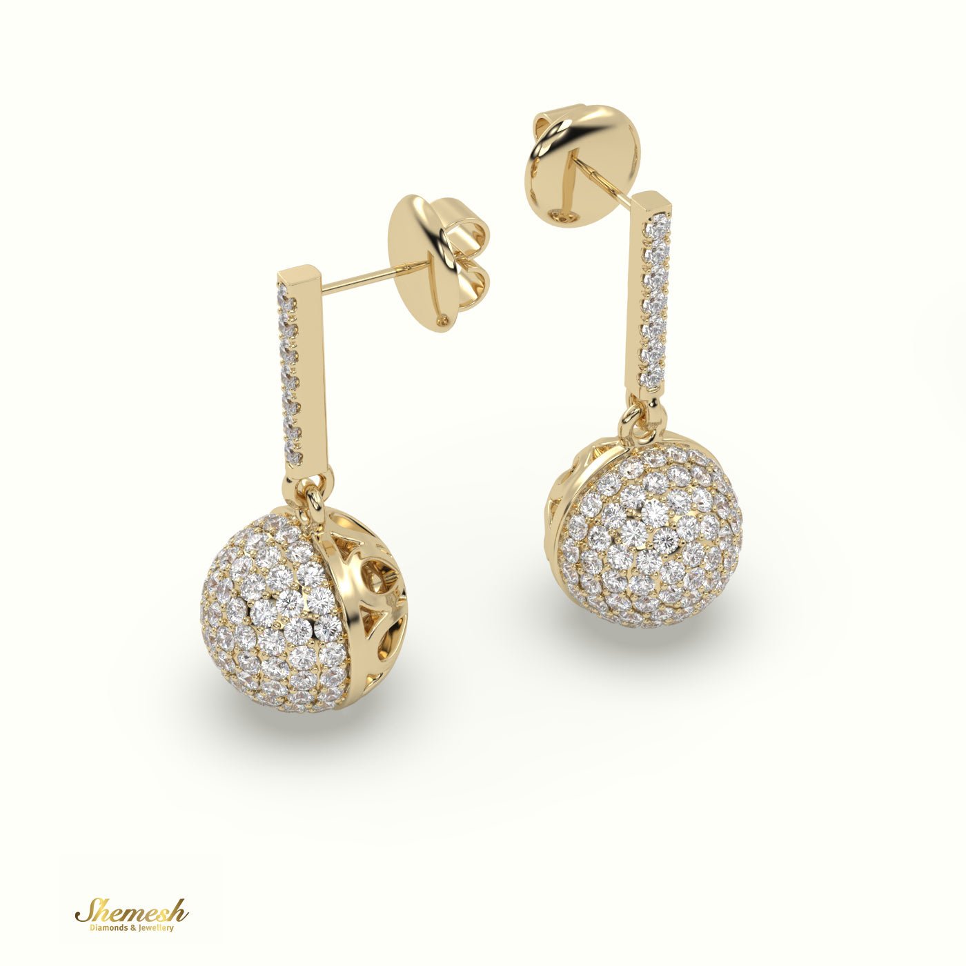 18K Gold Round Diamond Dangle Earrings with Round Upstones - shemesh_diamonds