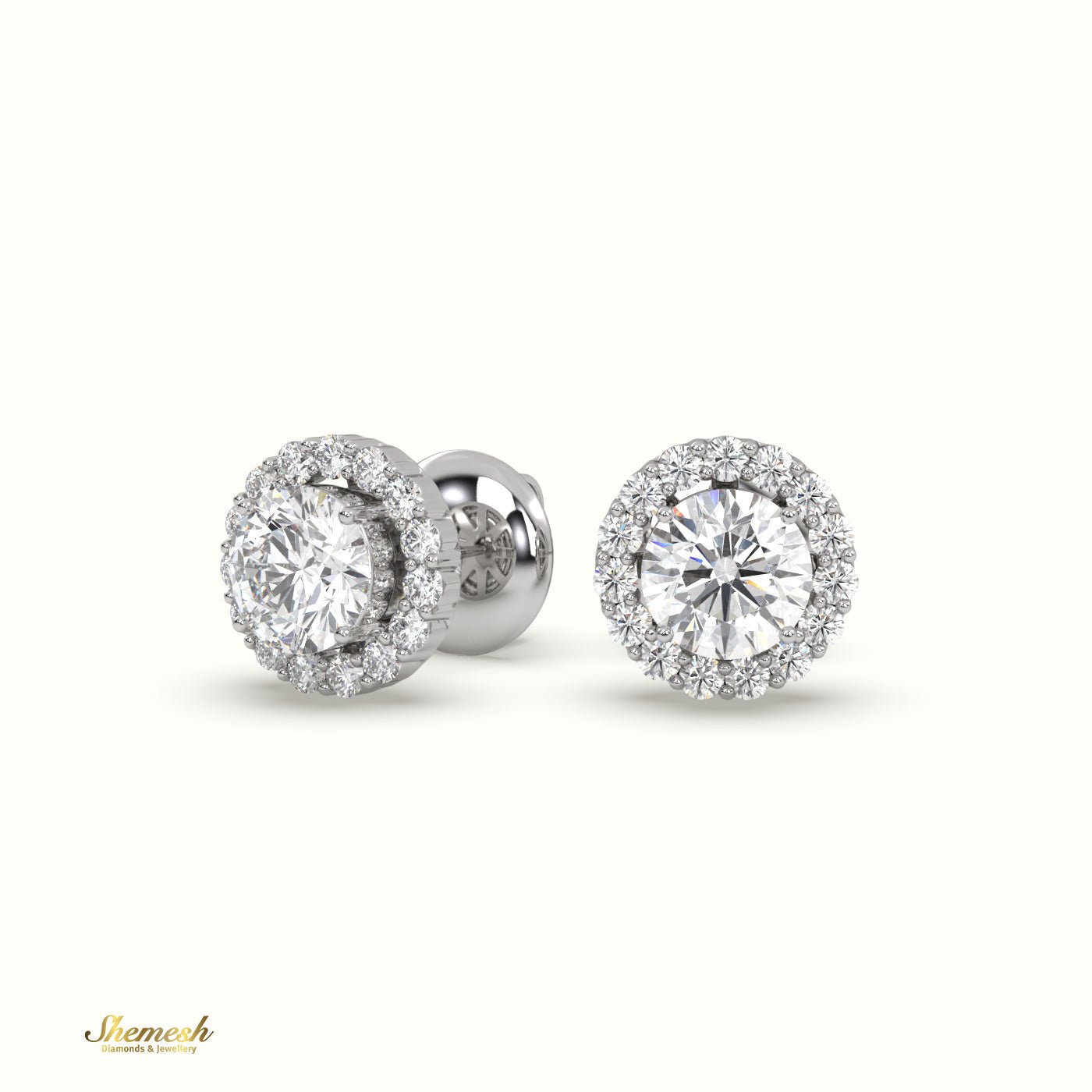 18K Gold Round Diamond Diamond Halo Style Stud Earrings - shemesh_diamonds