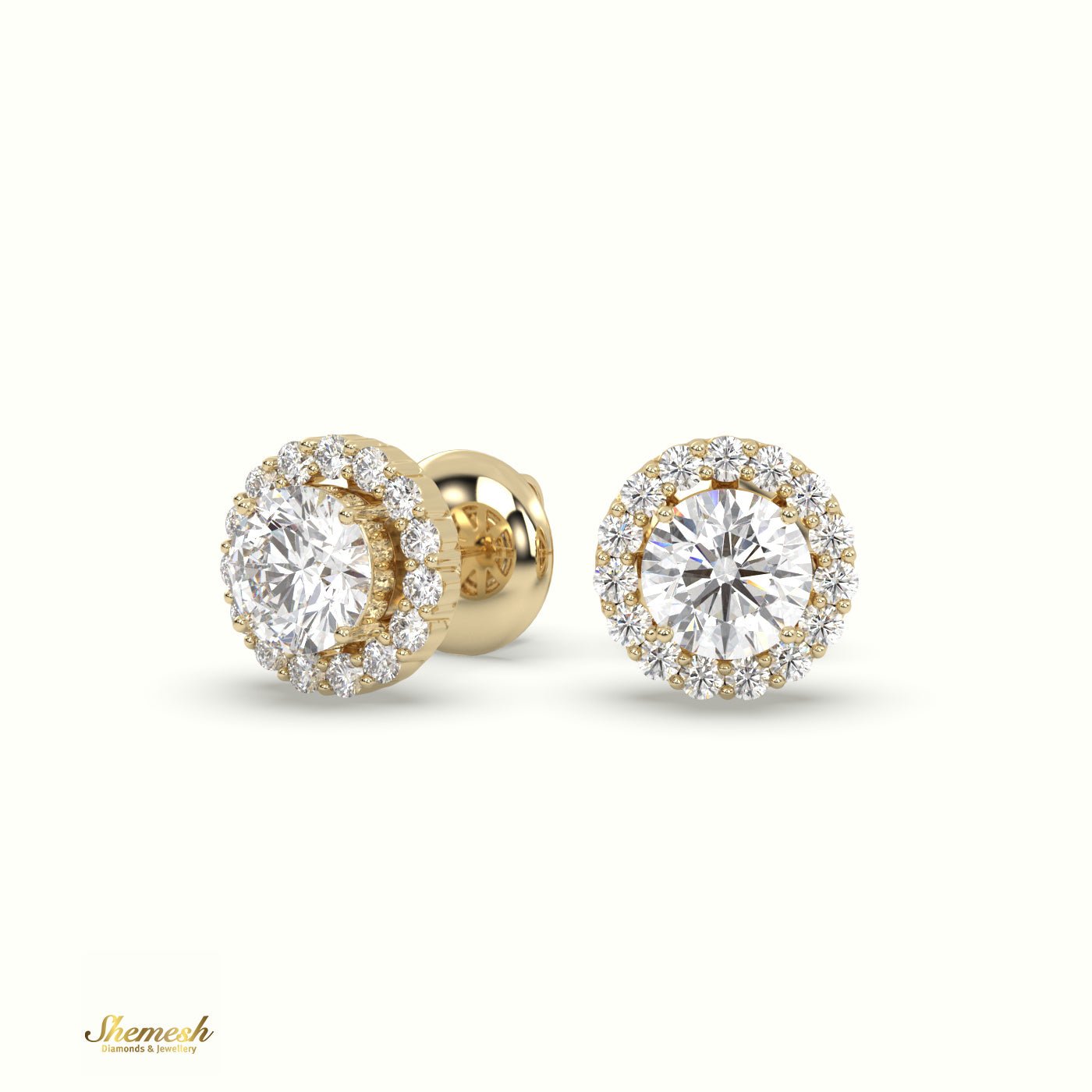 18K Gold Round Diamond Diamond Halo Style Stud Earrings - shemesh_diamonds