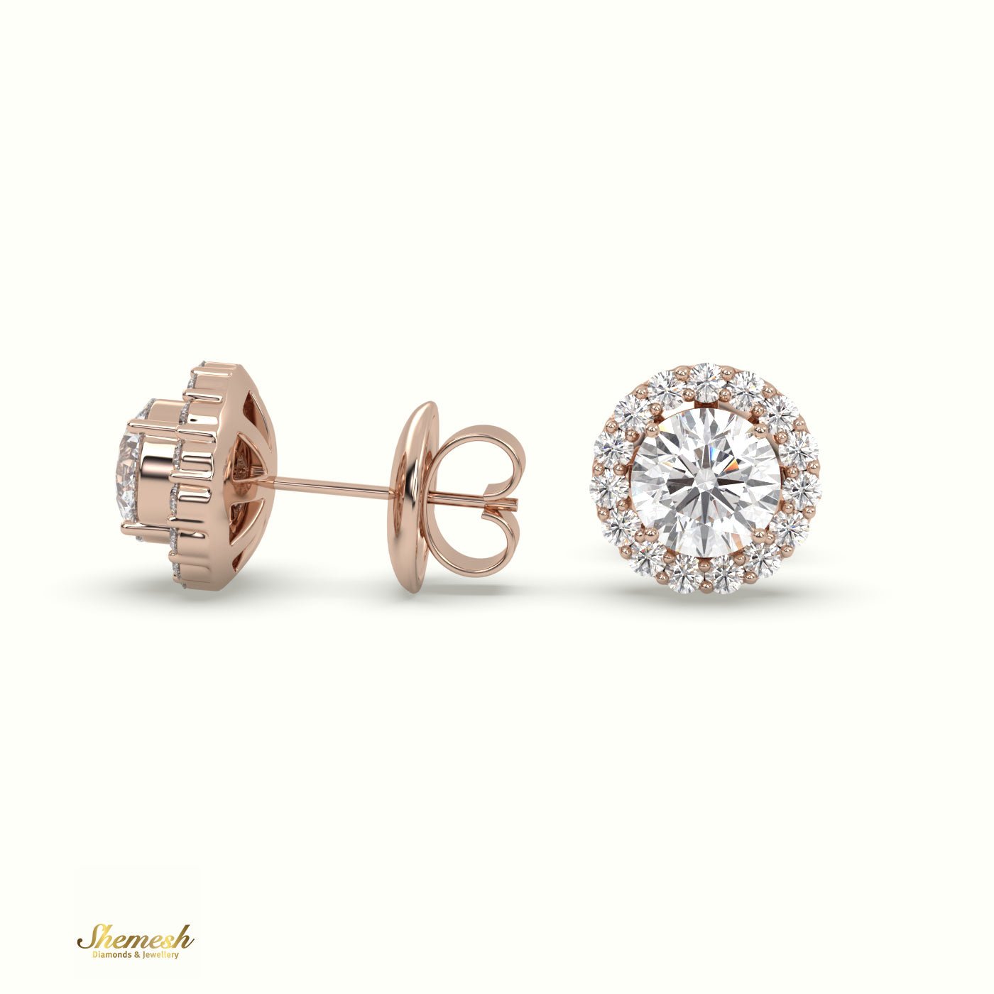 18K Gold Round Diamond Diamond Halo Style Stud Earrings - shemesh_diamonds