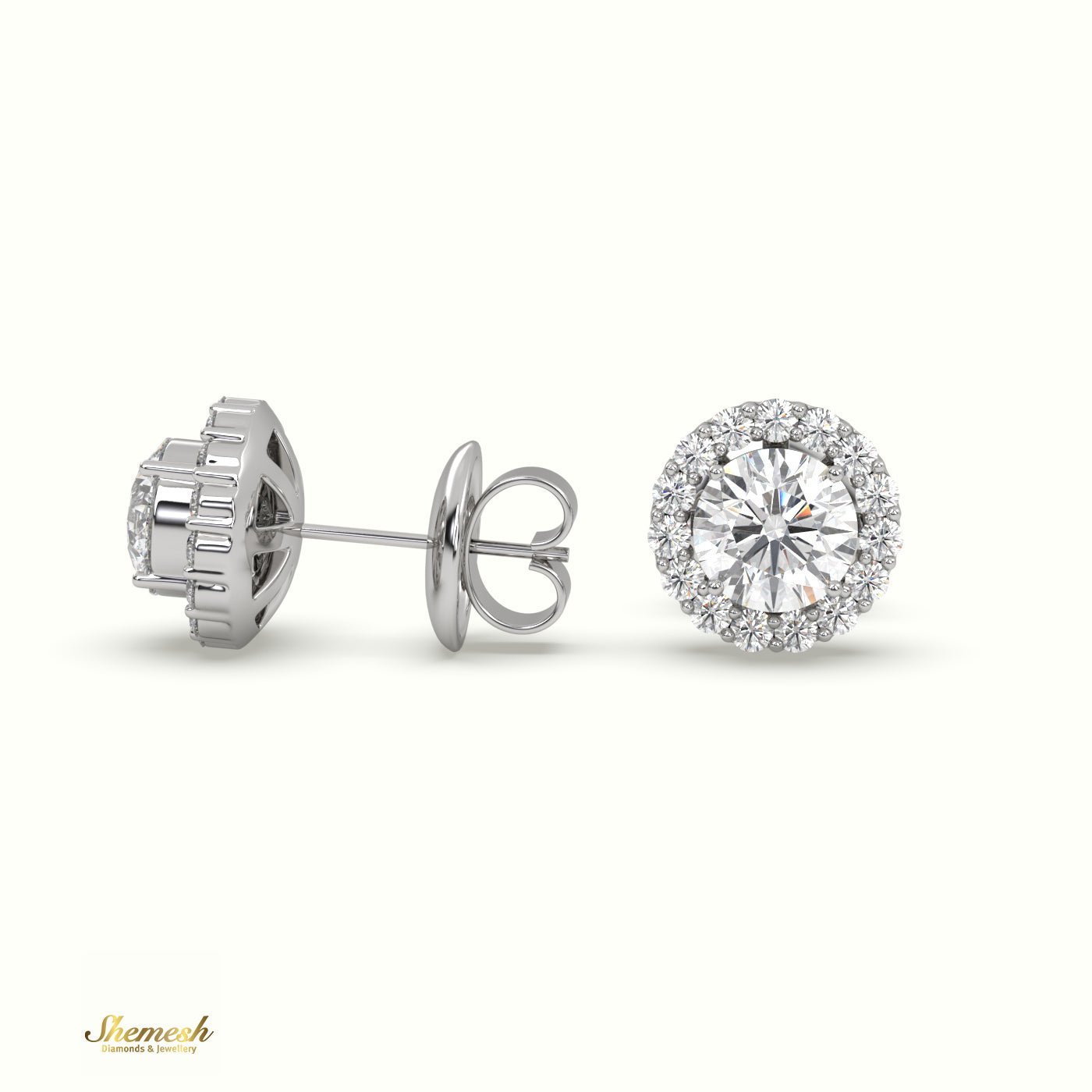 18K Gold Round Diamond Diamond Halo Style Stud Earrings - shemesh_diamonds