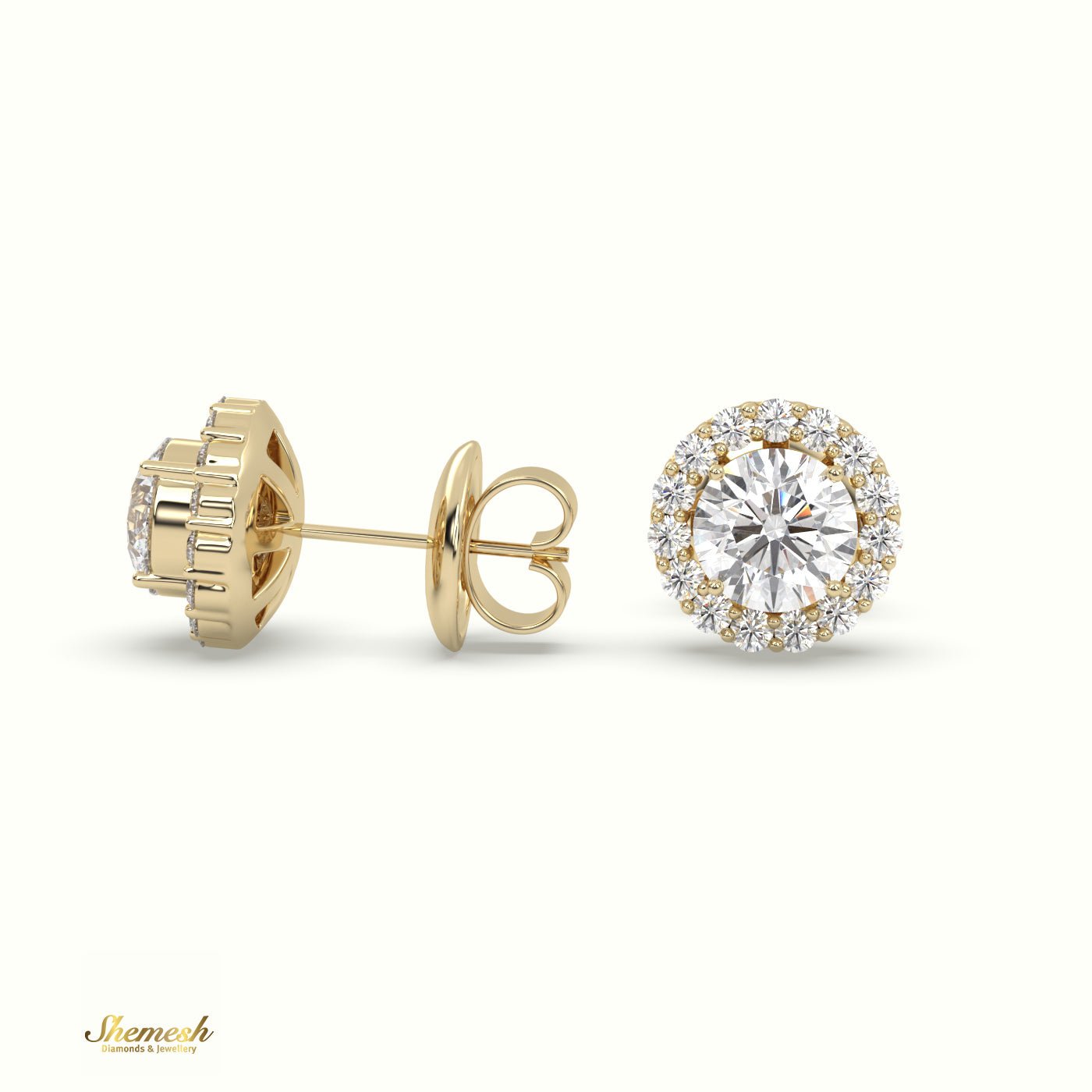 18K Gold Round Diamond Diamond Halo Style Stud Earrings - shemesh_diamonds