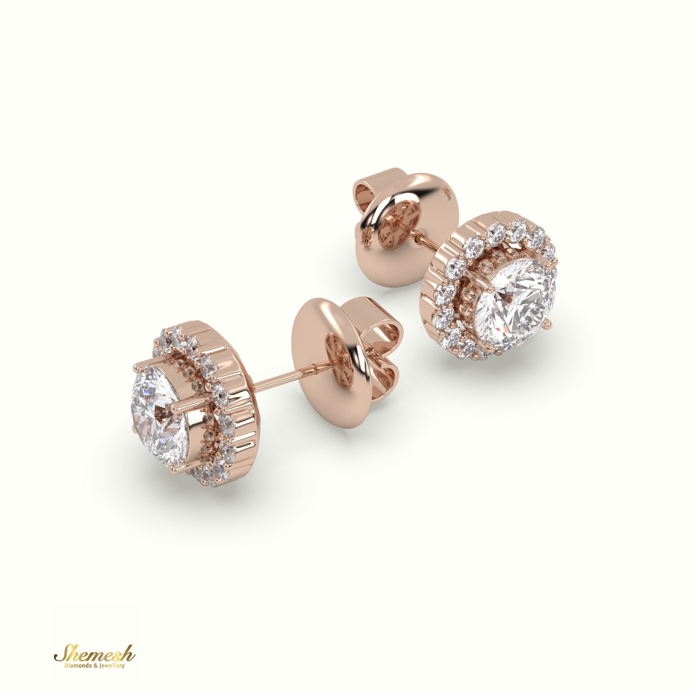 18K Gold Round Diamond Diamond Halo Style Stud Earrings - shemesh_diamonds