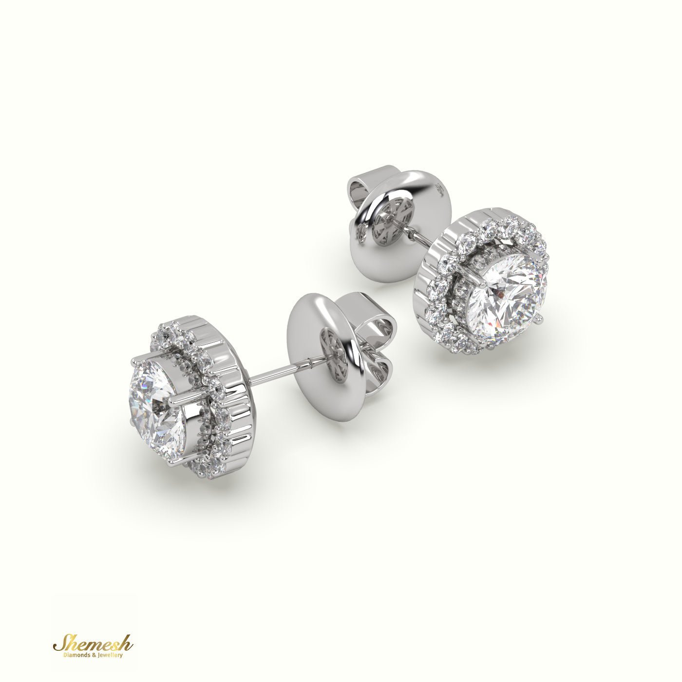 18K Gold Round Diamond Diamond Halo Style Stud Earrings - shemesh_diamonds