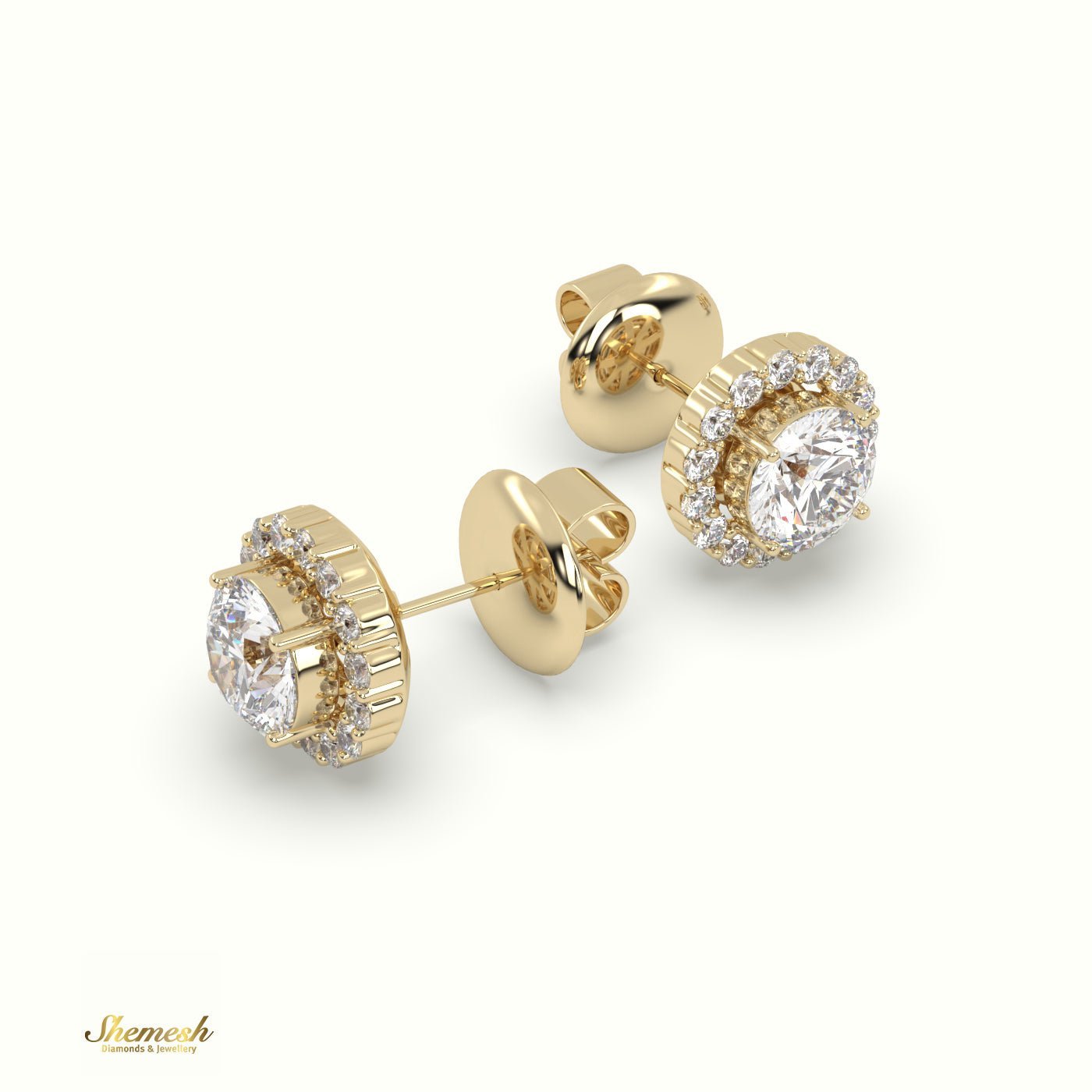 18K Gold Round Diamond Diamond Halo Style Stud Earrings - shemesh_diamonds