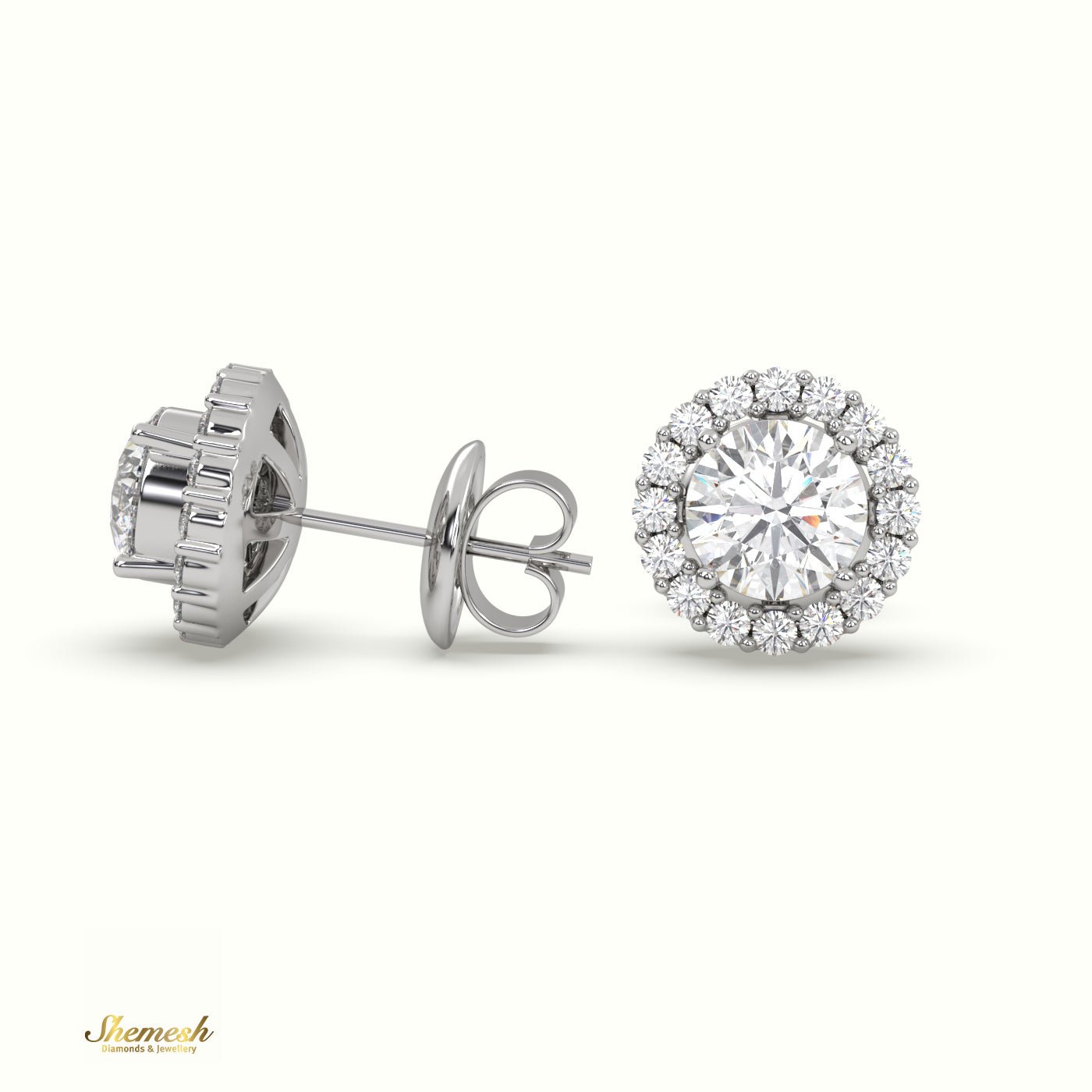 18K Gold Round Diamond Stud Earrings with Butterfly Back - shemesh_diamonds