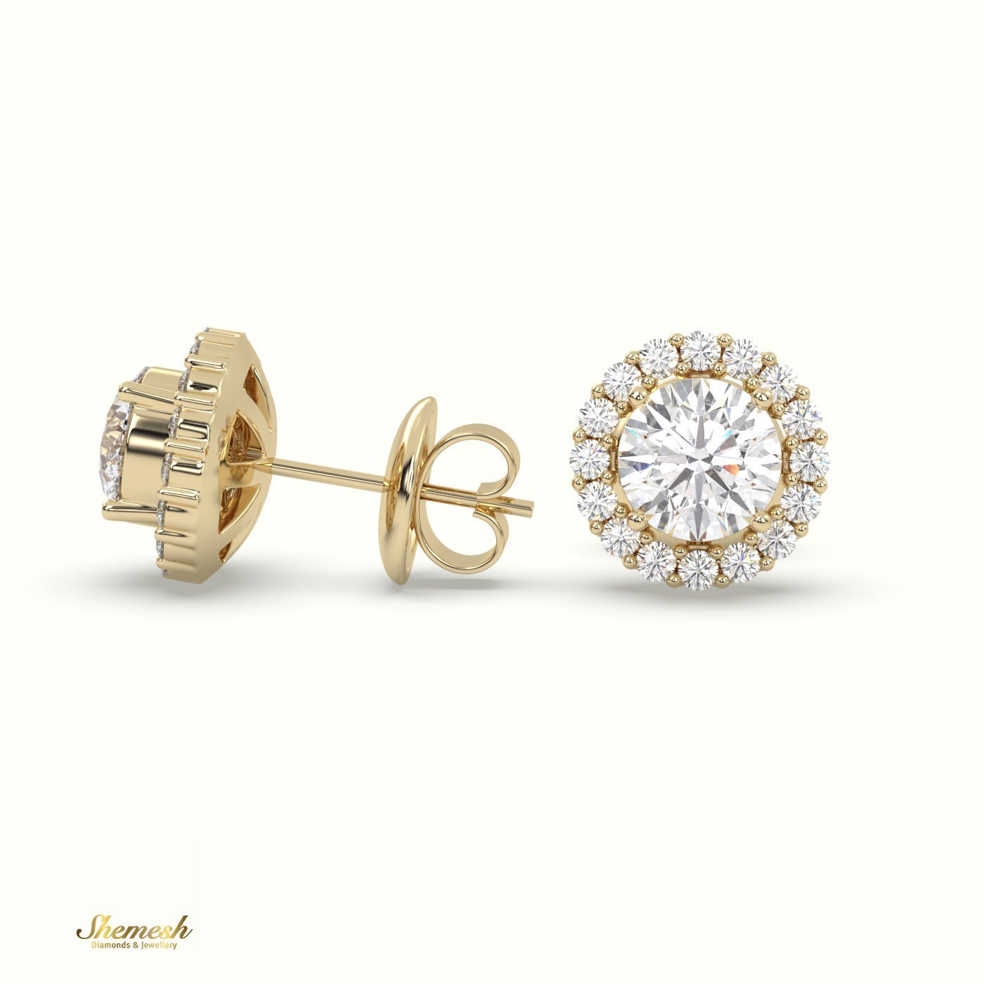 18K Gold Round Diamond Stud Earrings with Butterfly Back - shemesh_diamonds