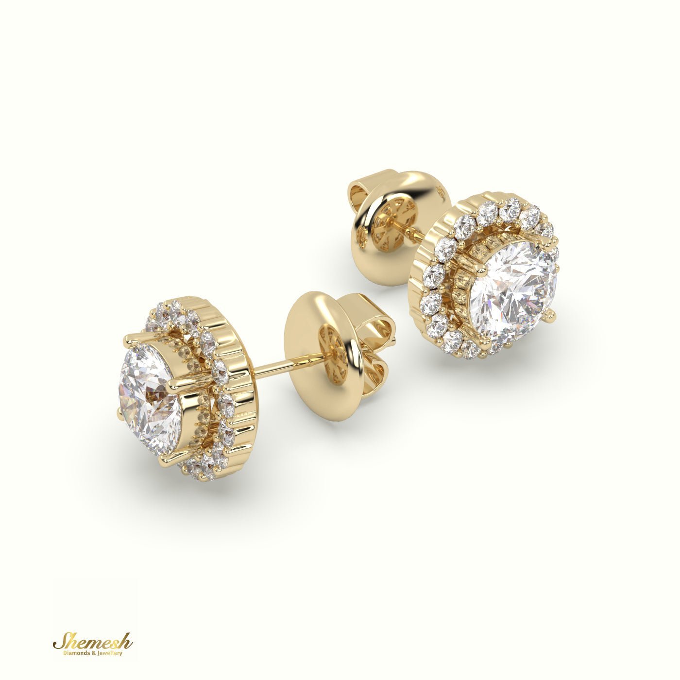 18K Gold Round Diamond Stud Earrings with Butterfly Back - shemesh_diamonds