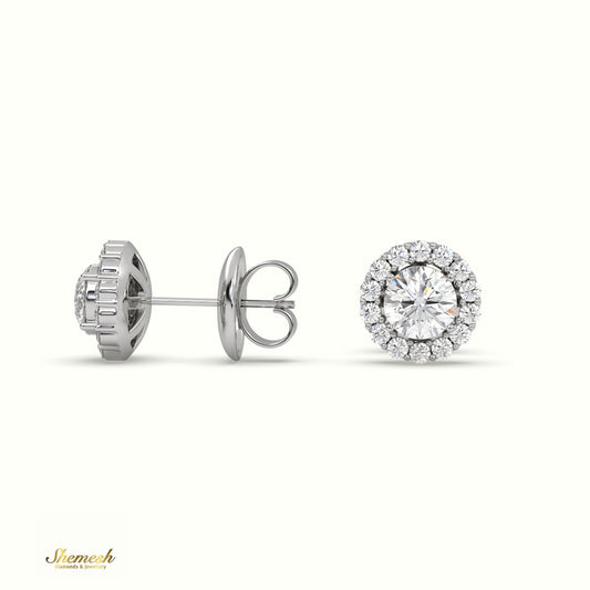 18K Gold Round Diamond Halo Stud Earrings with Butterfly Back - shemesh diamonds