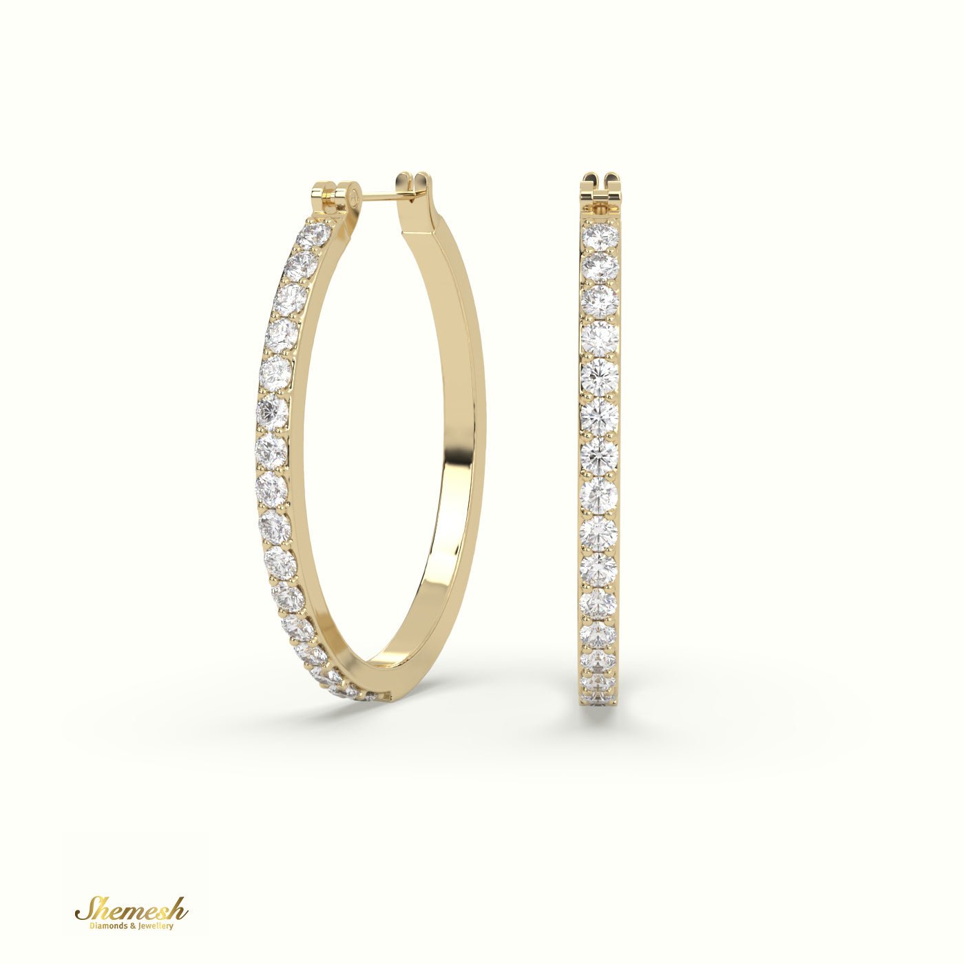 18K Gold Round Diamond Hoop Earrings - shemesh_diamonds