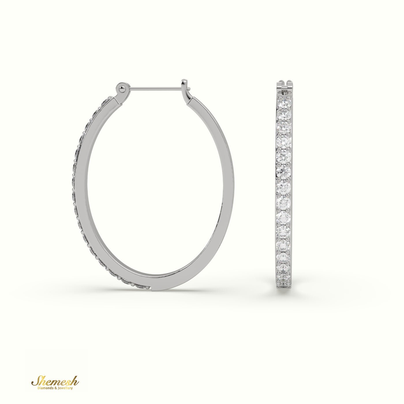 18K Gold Round Diamond Hoop Earrings - shemesh_diamonds