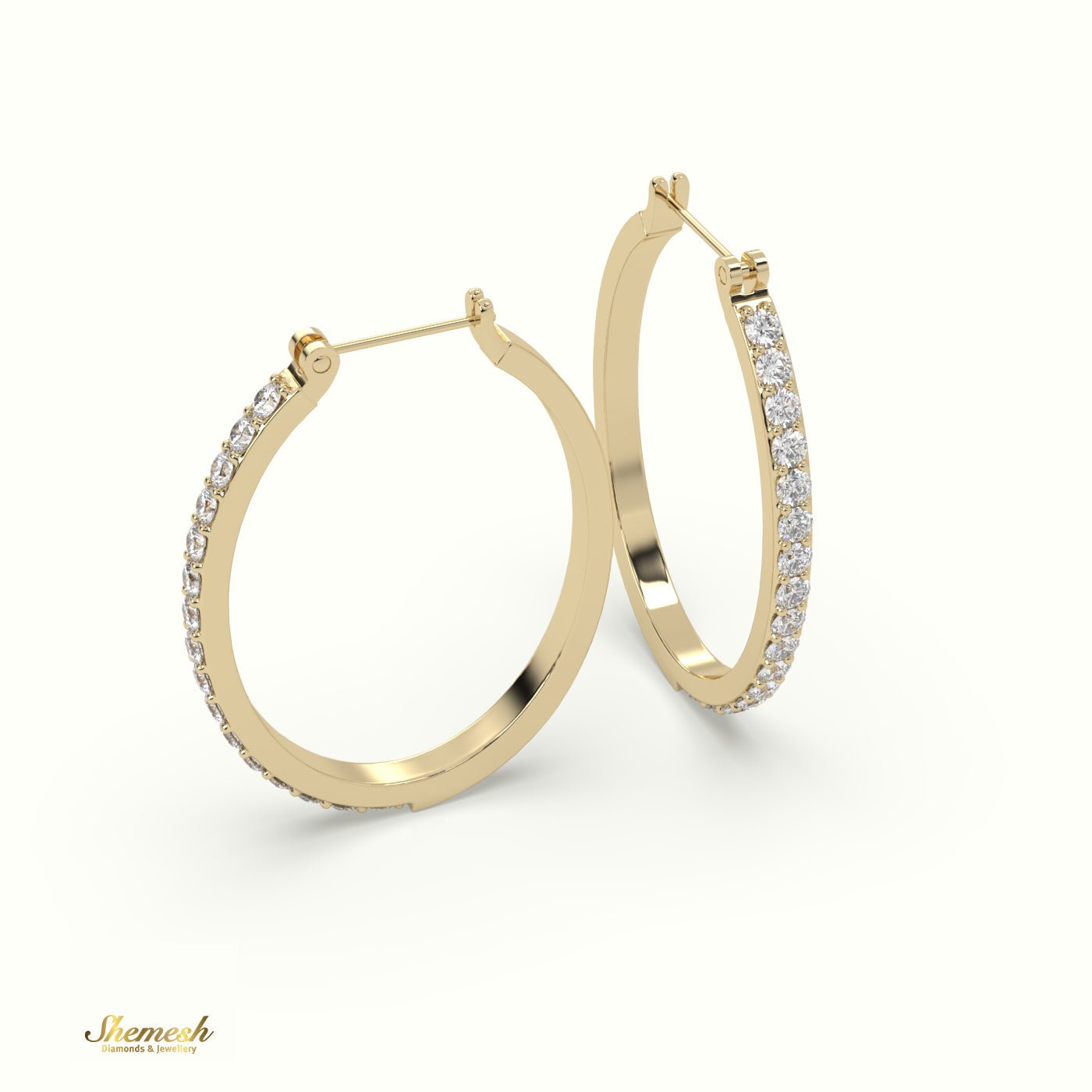 18K Gold Round Diamond Hoop Earrings - shemesh_diamonds