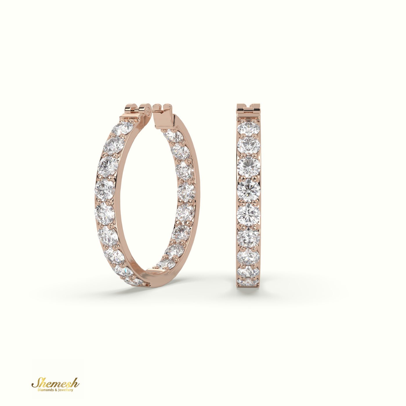 18K Gold Round Cut Pavé Set Inside - Out Diamond Hoop Earrings - shemesh_diamonds