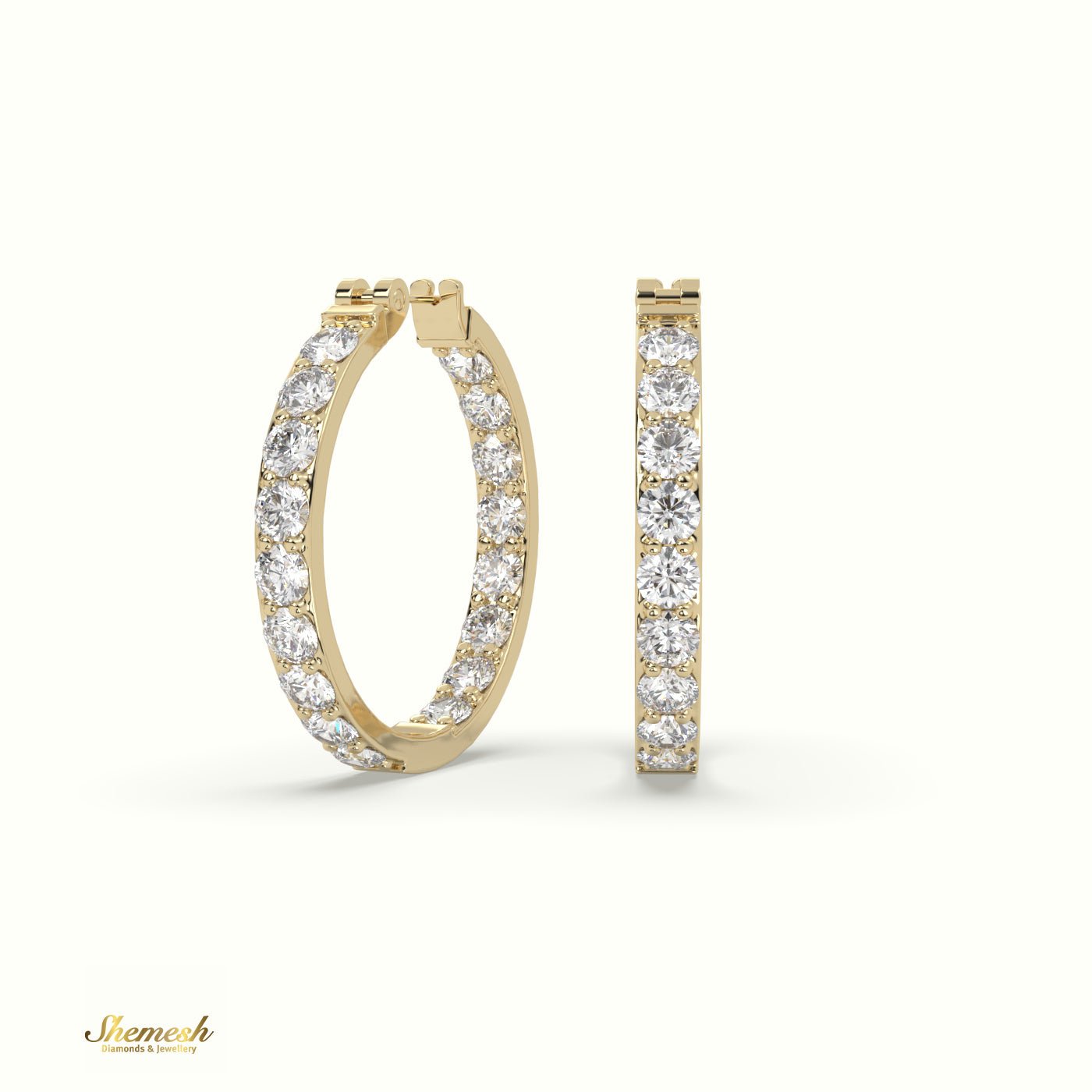 18K Gold Round Cut Pavé Set Inside - Out Diamond Hoop Earrings - shemesh_diamonds