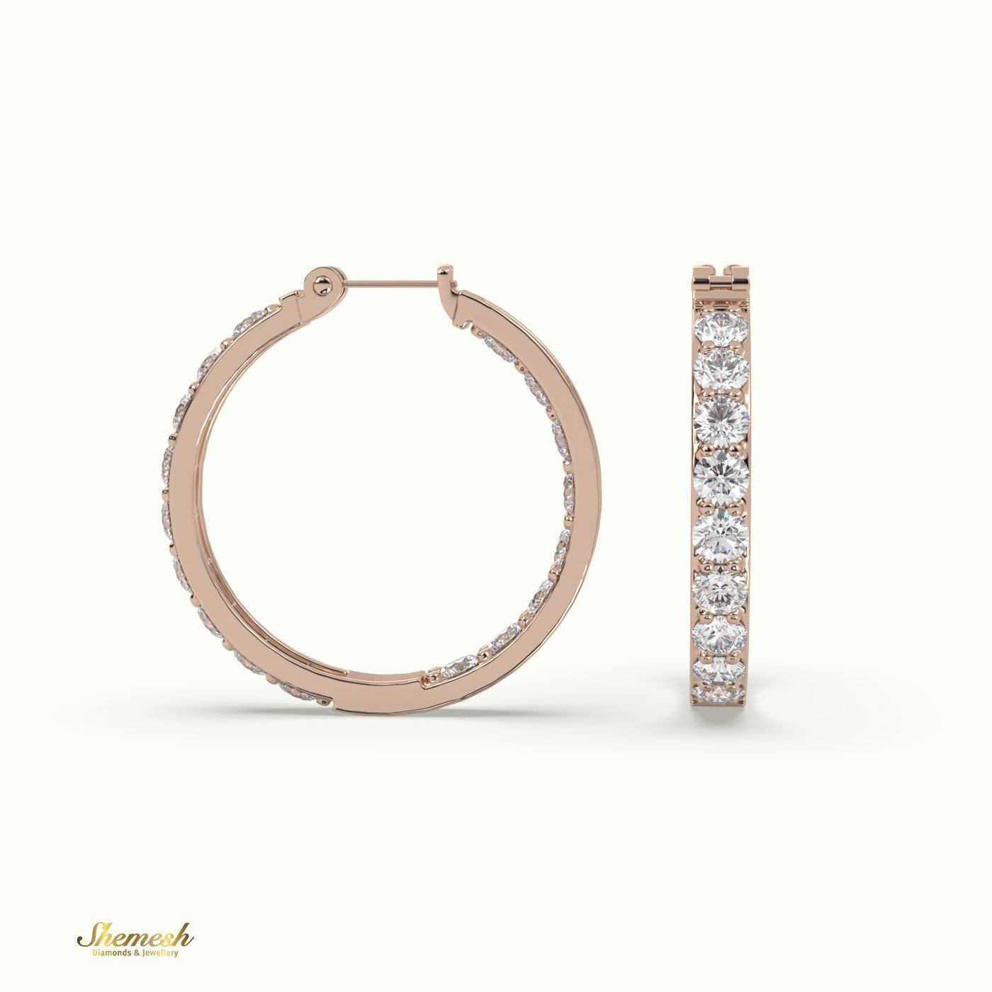 18K Gold Round Cut Pavé Set Inside - Out Diamond Hoop Earrings - shemesh_diamonds