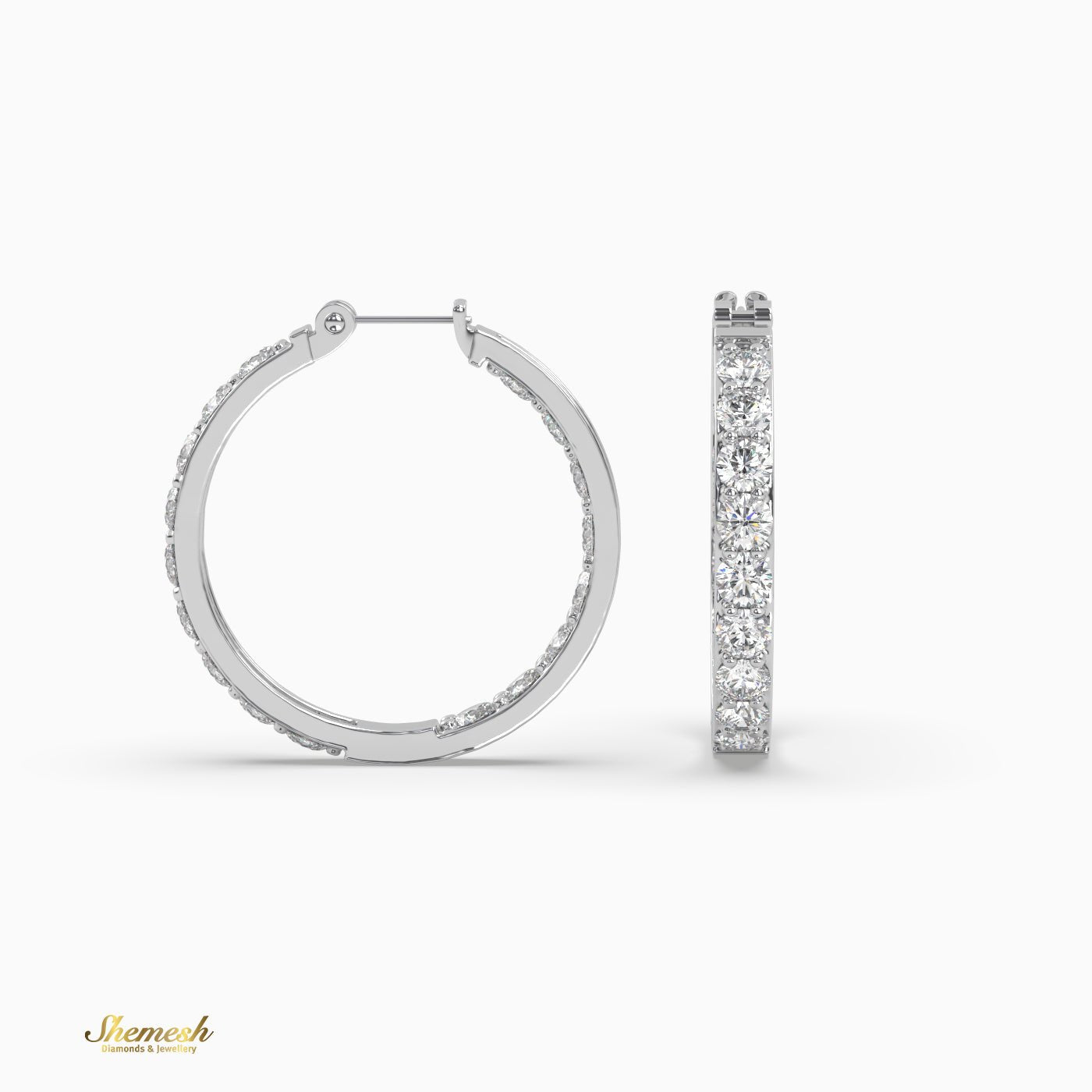 Round Cut Pave Set Inside out Diamond Hoop Earrings - shemesh_diamonds