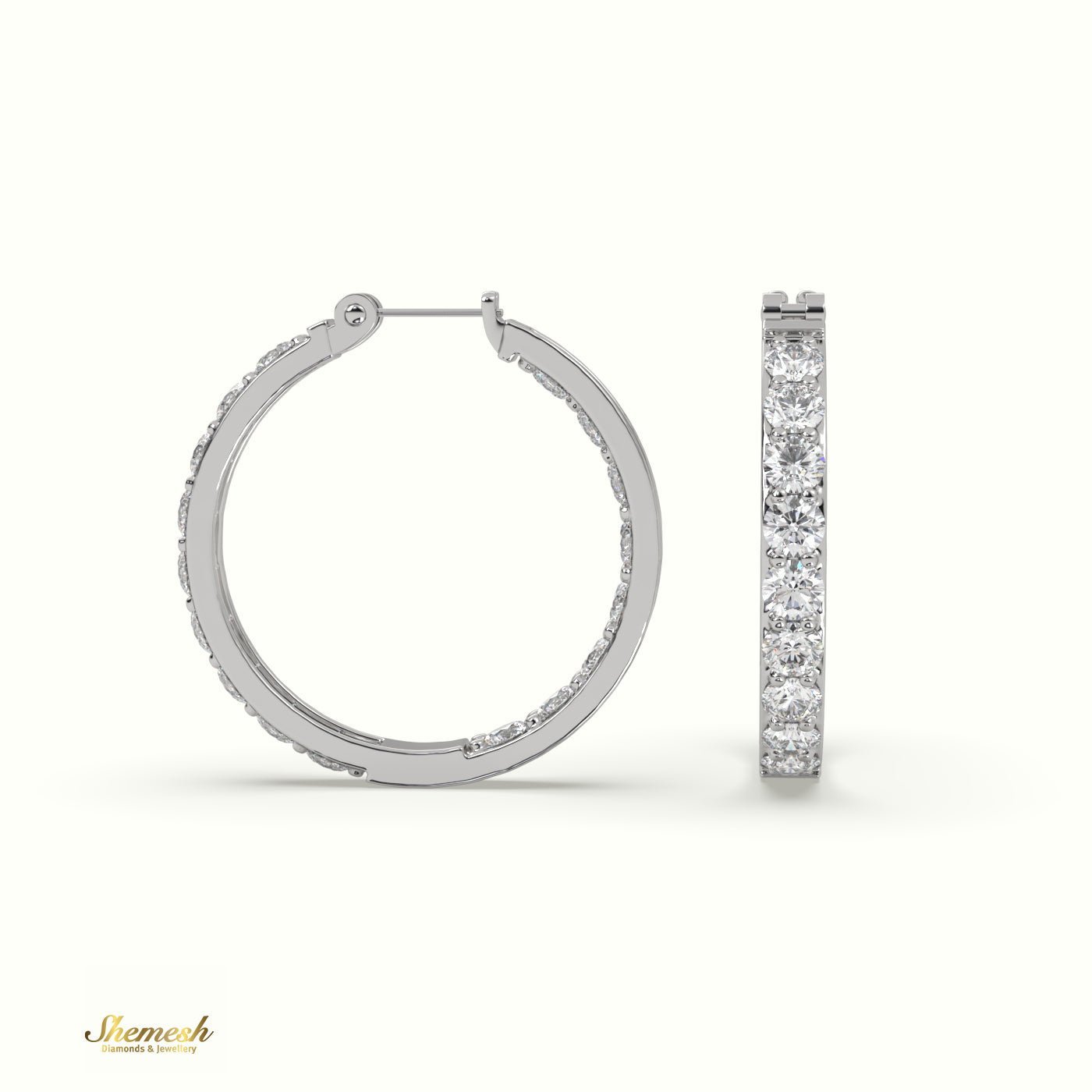 18K Gold Round Cut Pavé Set Inside - Out Diamond Hoop Earrings - shemesh_diamonds