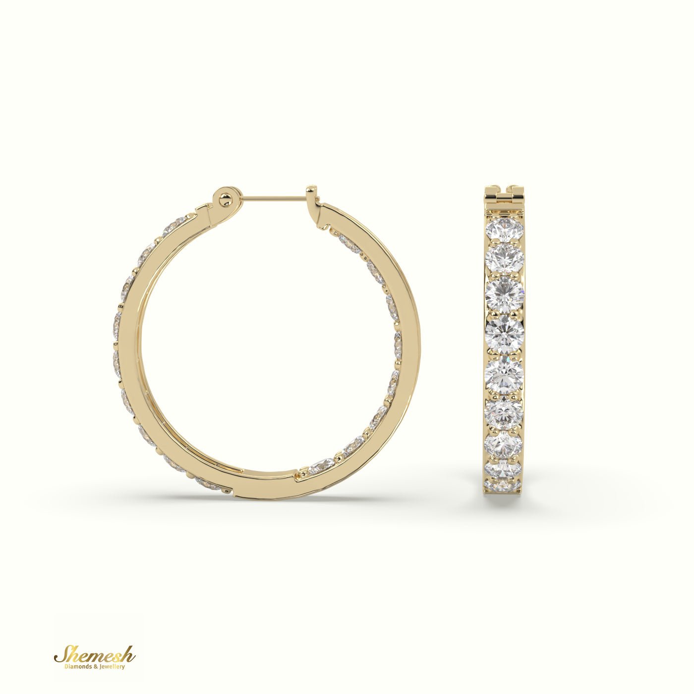 18K Gold Round Cut Pavé Set Inside - Out Diamond Hoop Earrings - shemesh_diamonds