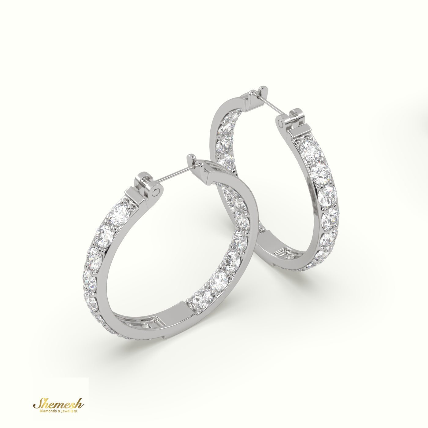 18K Gold Round Cut Pavé Set Inside - Out Diamond Hoop Earrings - shemesh_diamonds